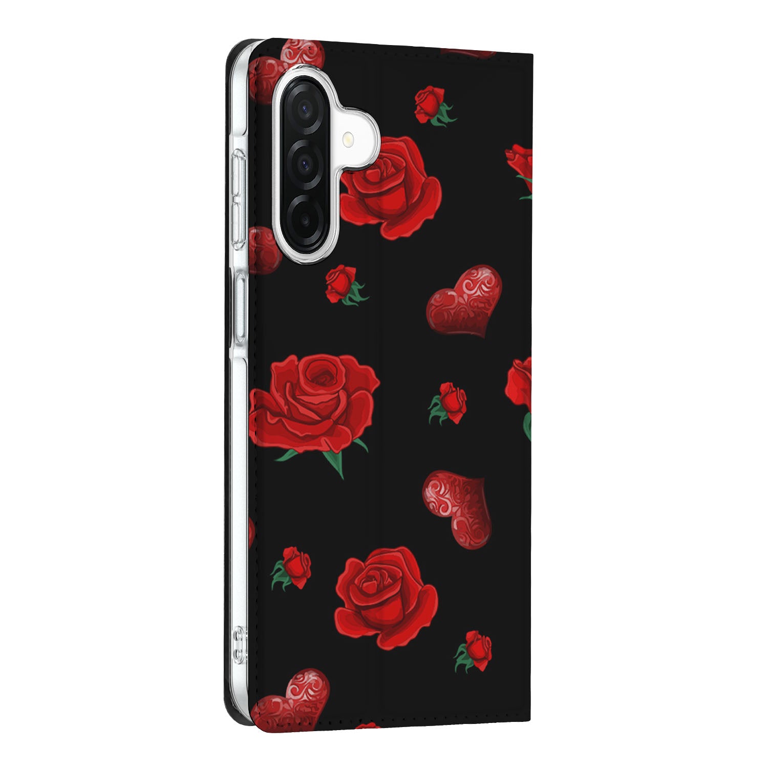 Samsung Galaxy A26 Magnet Case Valentine telefoonhoesje rozen hartjes zijaanzicht