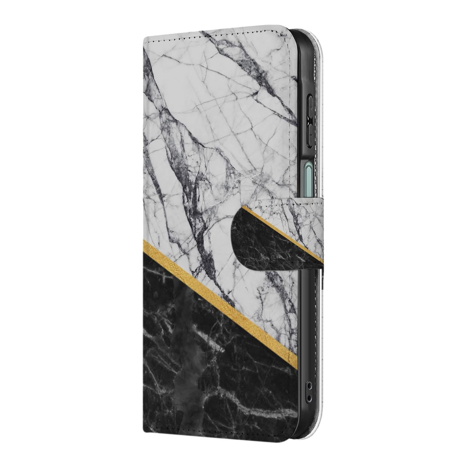 Samsung Galaxy A26 Marble White Black Book Case marmer wit zwart boek case zijaanzicht