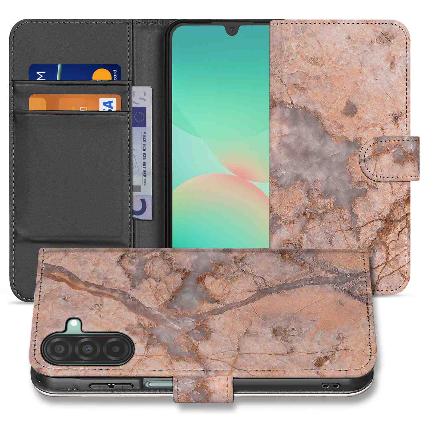 Samsung Galaxy A26 Marmer Oranje Book Case Boek case marmer oranje vooraanzicht