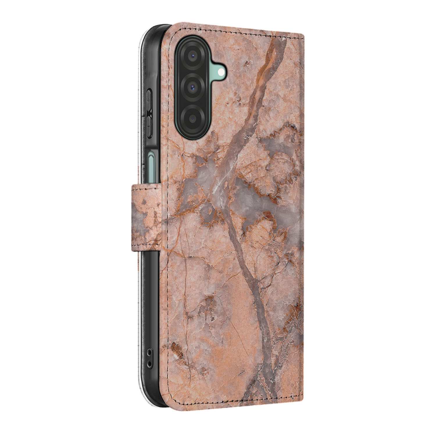 Samsung Galaxy A26 Marmer Oranje Book Case marmer oranje book case zijkant