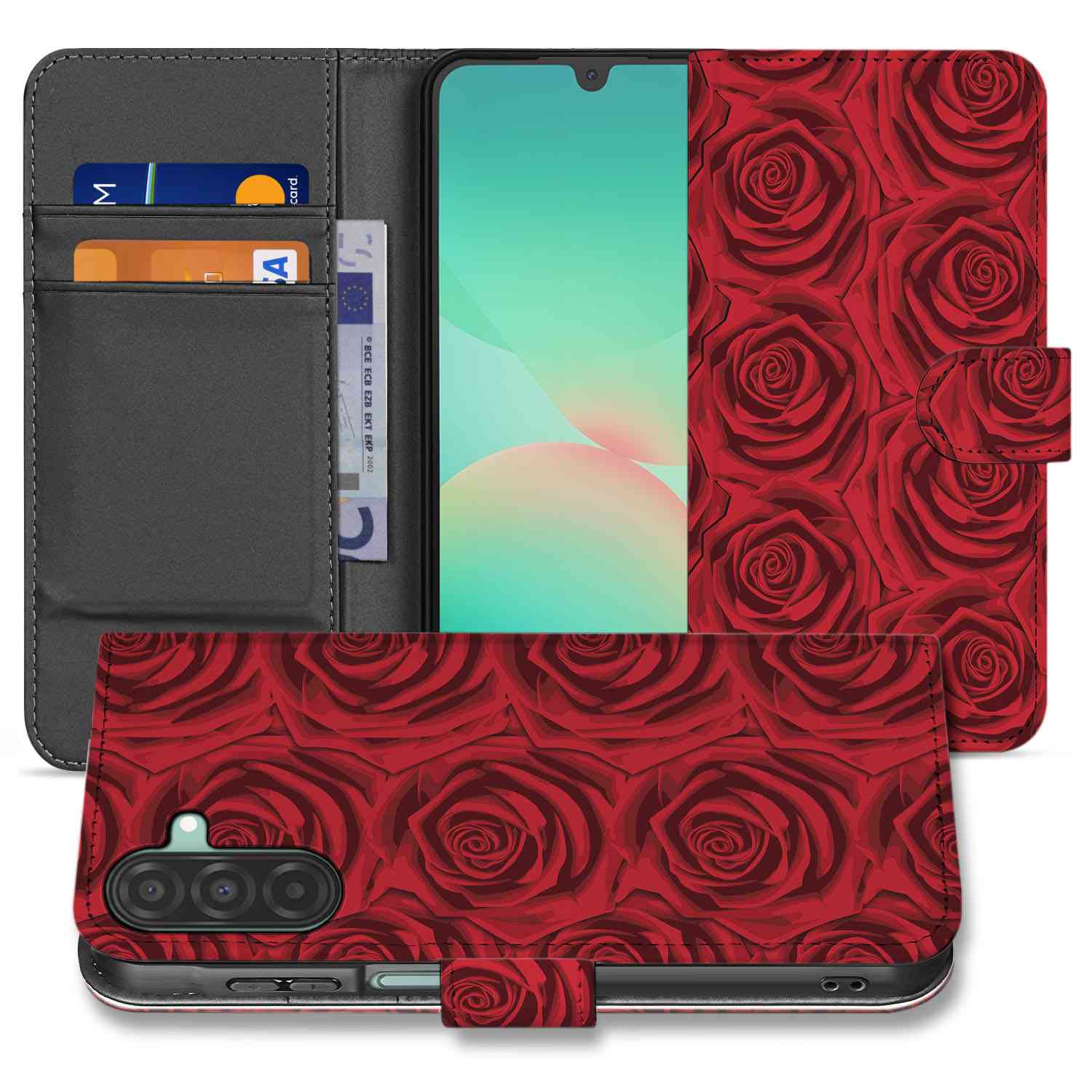 Samsung Galaxy A26 Red Roses Book Case bookcase rozen design voorkant