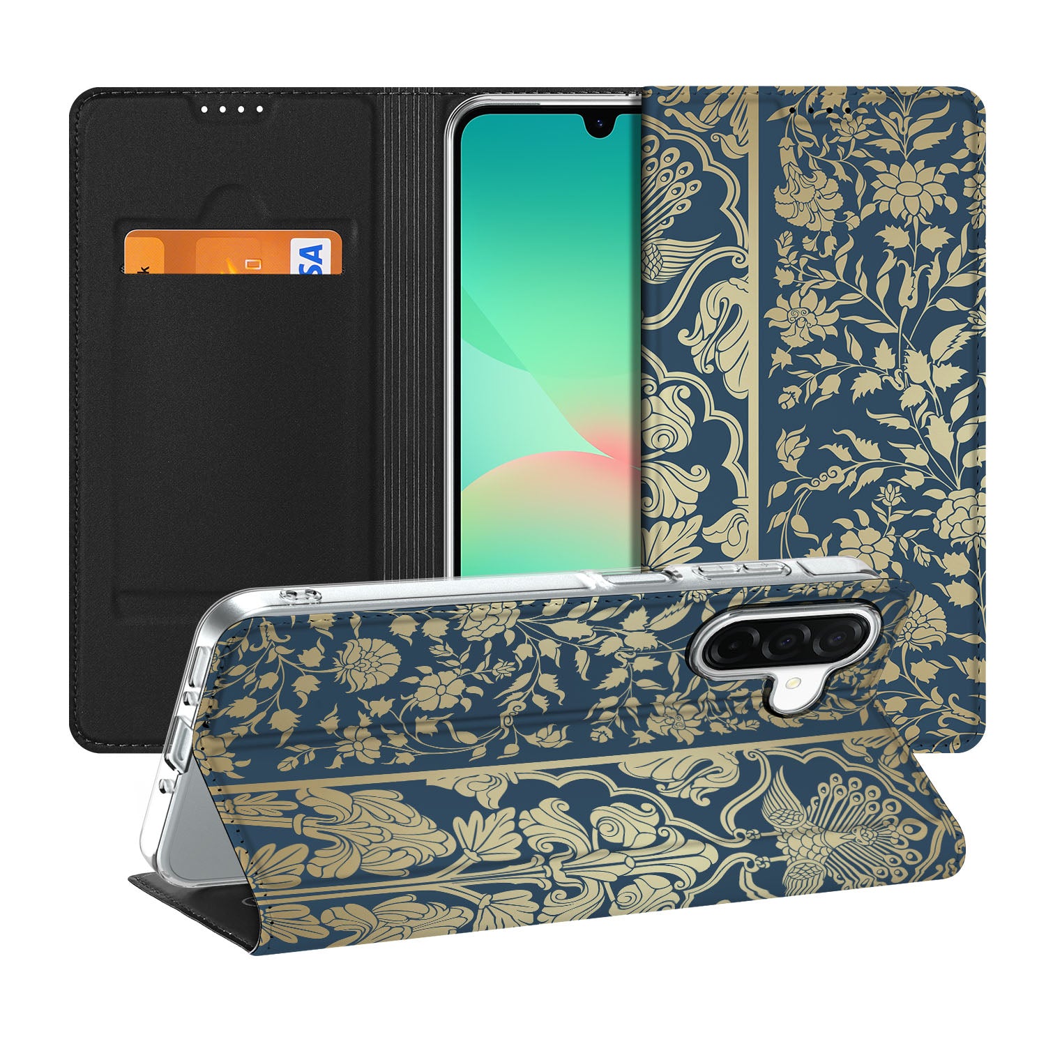 Samsung Galaxy A26 Smart Cover Beige Flowers hoesje design beige bloemen aanzicht