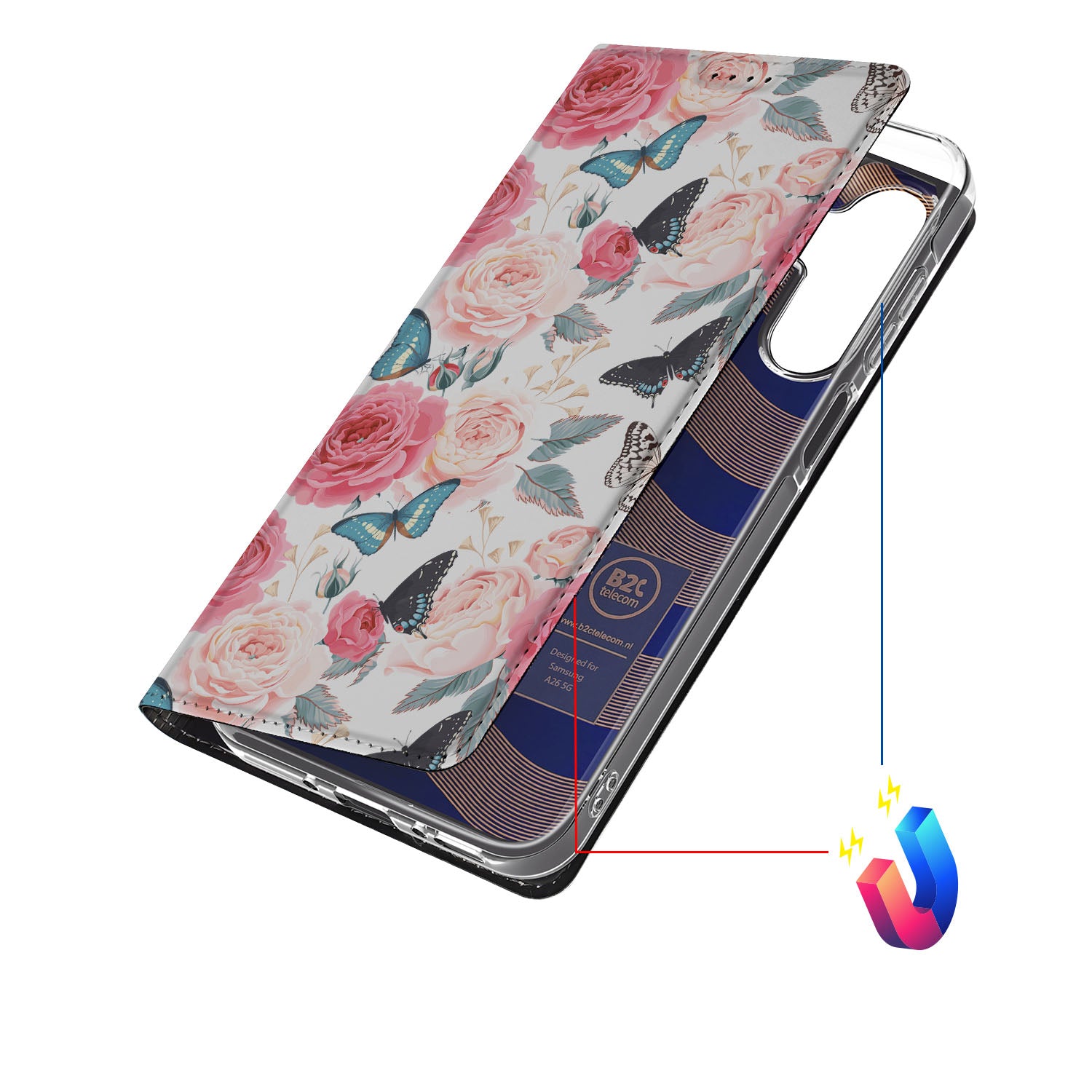 Samsung Galaxy A26 Smart Cover Butterfly Roses voorkant