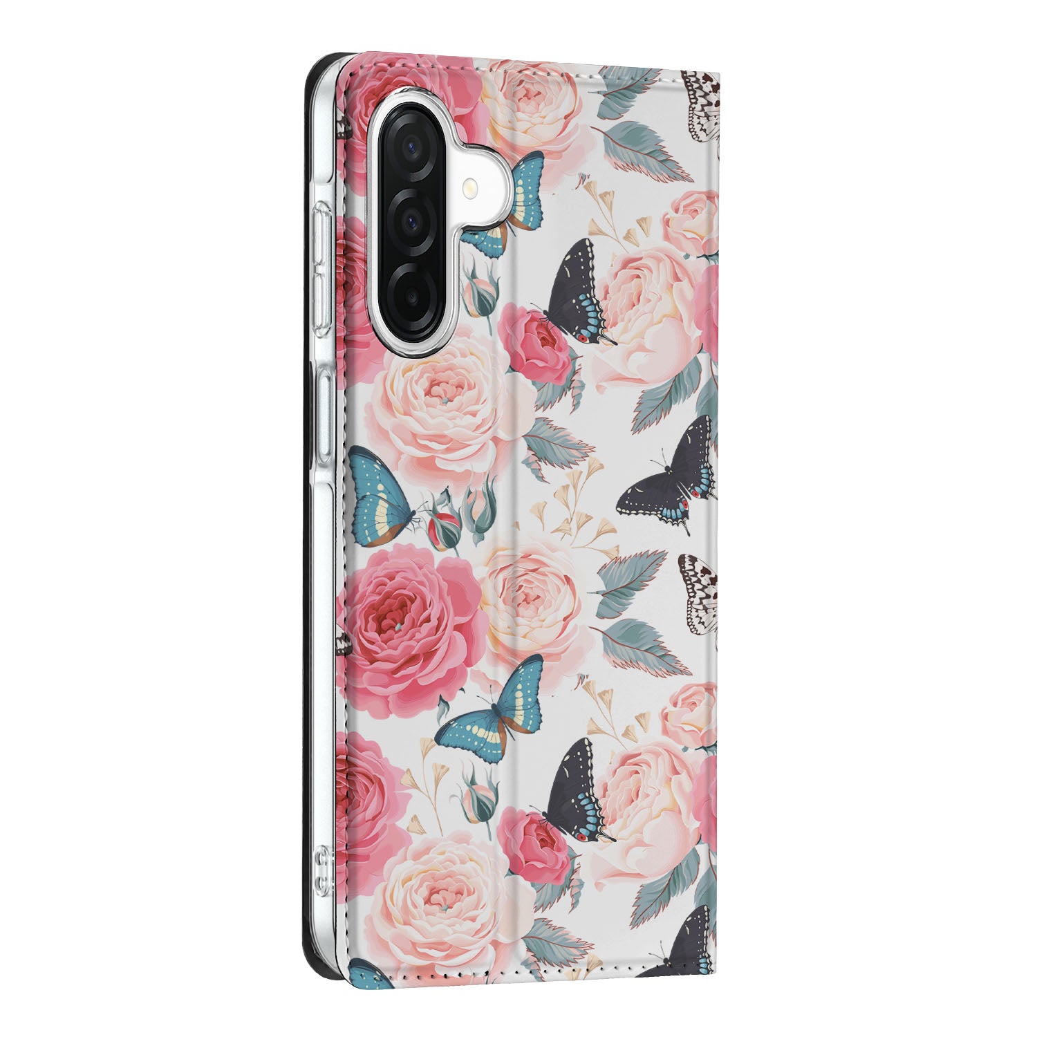 Samsung Galaxy A26 Smart Cover Butterfly Roses zijkant bloemen vlinders