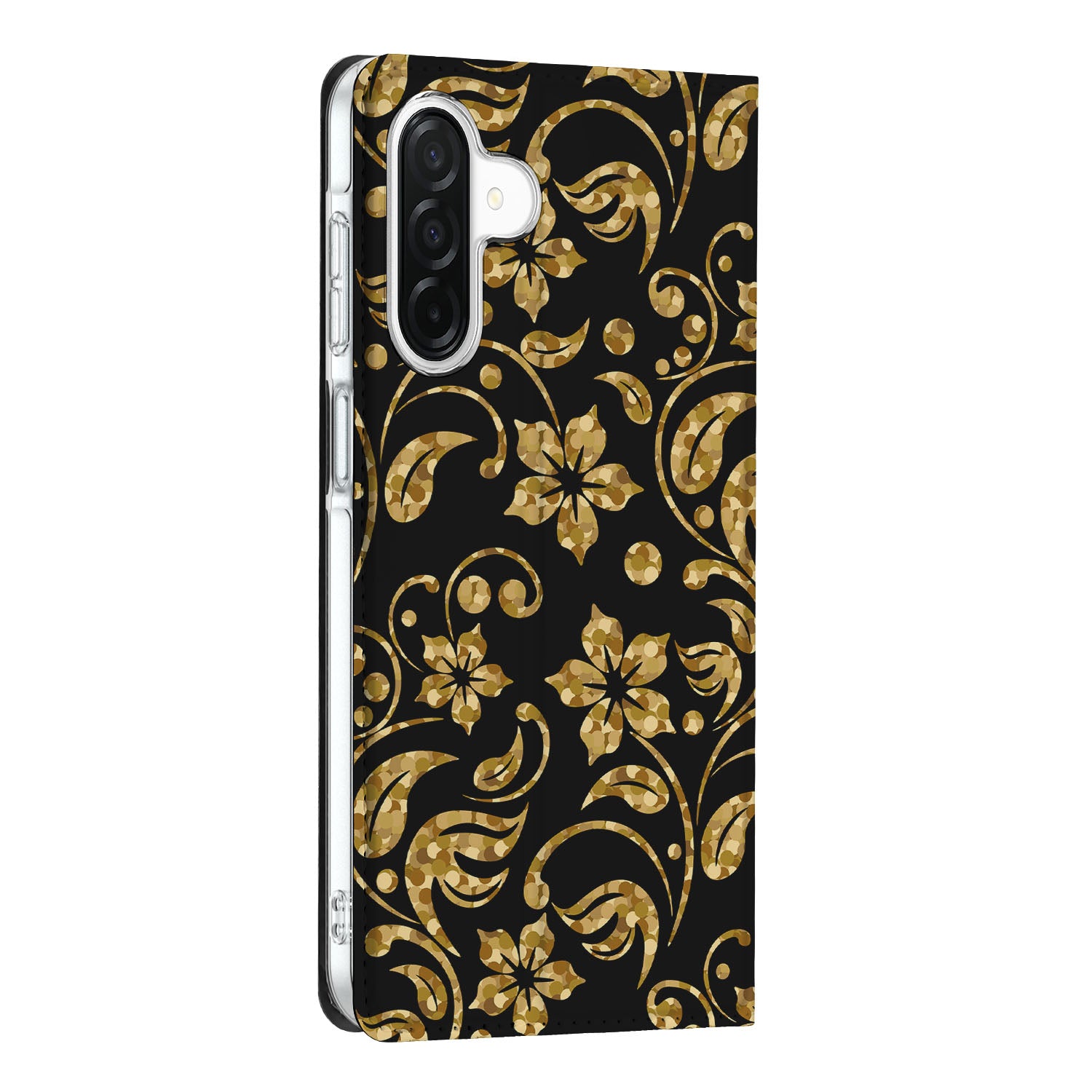 Samsung Galaxy A26 Smart Cover Gouden Bloemen design gouden bloemen aanzicht