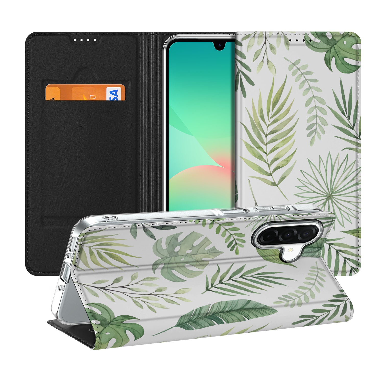 Samsung Galaxy A26 Smart Cover Leaves design bladeren vooraanzicht