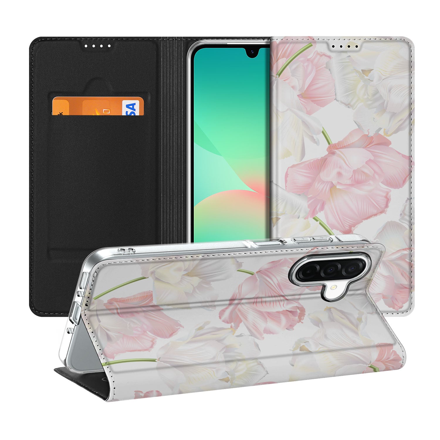 Samsung Galaxy A26 Smart Cover Lovely Flowers folio case bloemen aanzicht