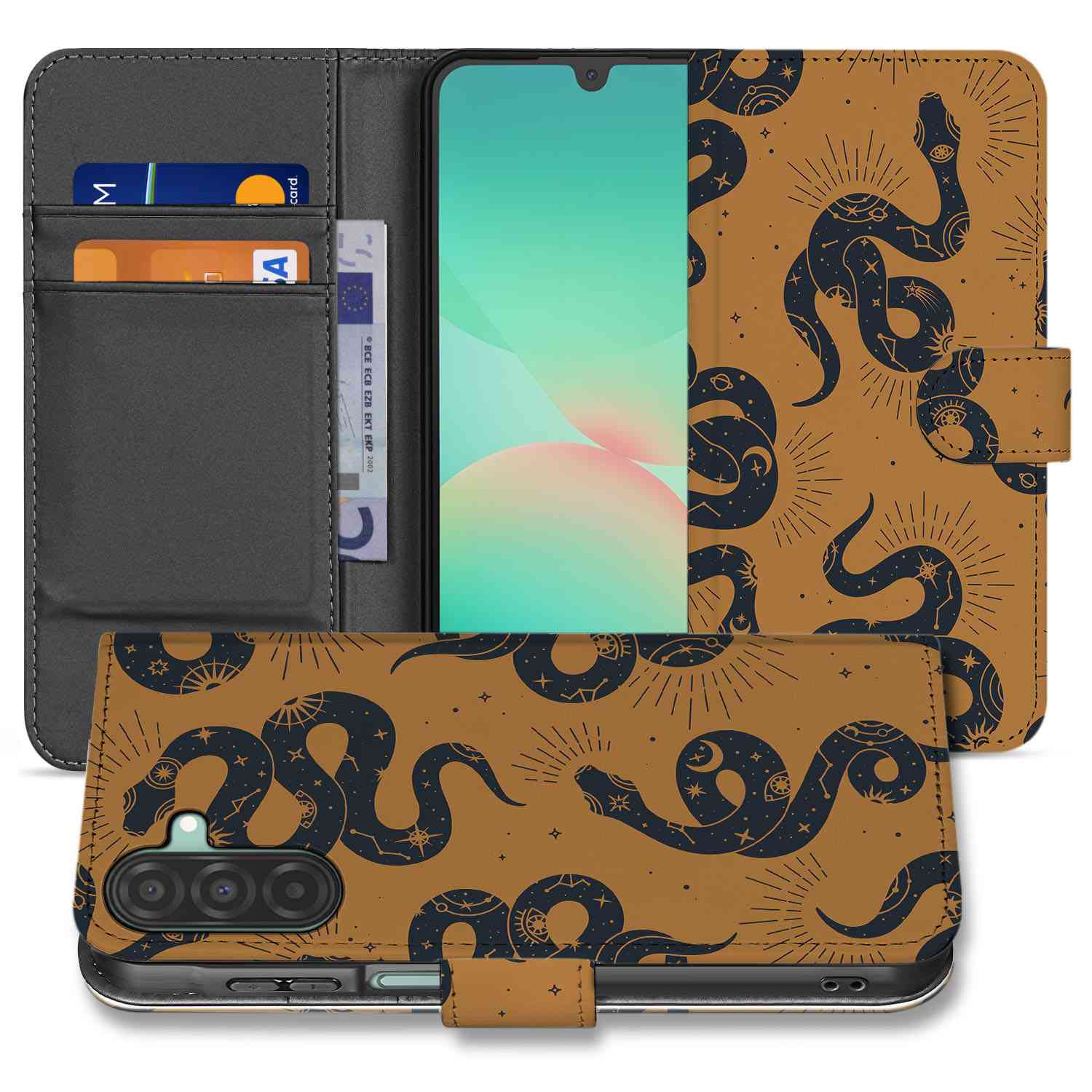 Samsung Galaxy A26 Snakes Book Case snake design voorkant achterkant