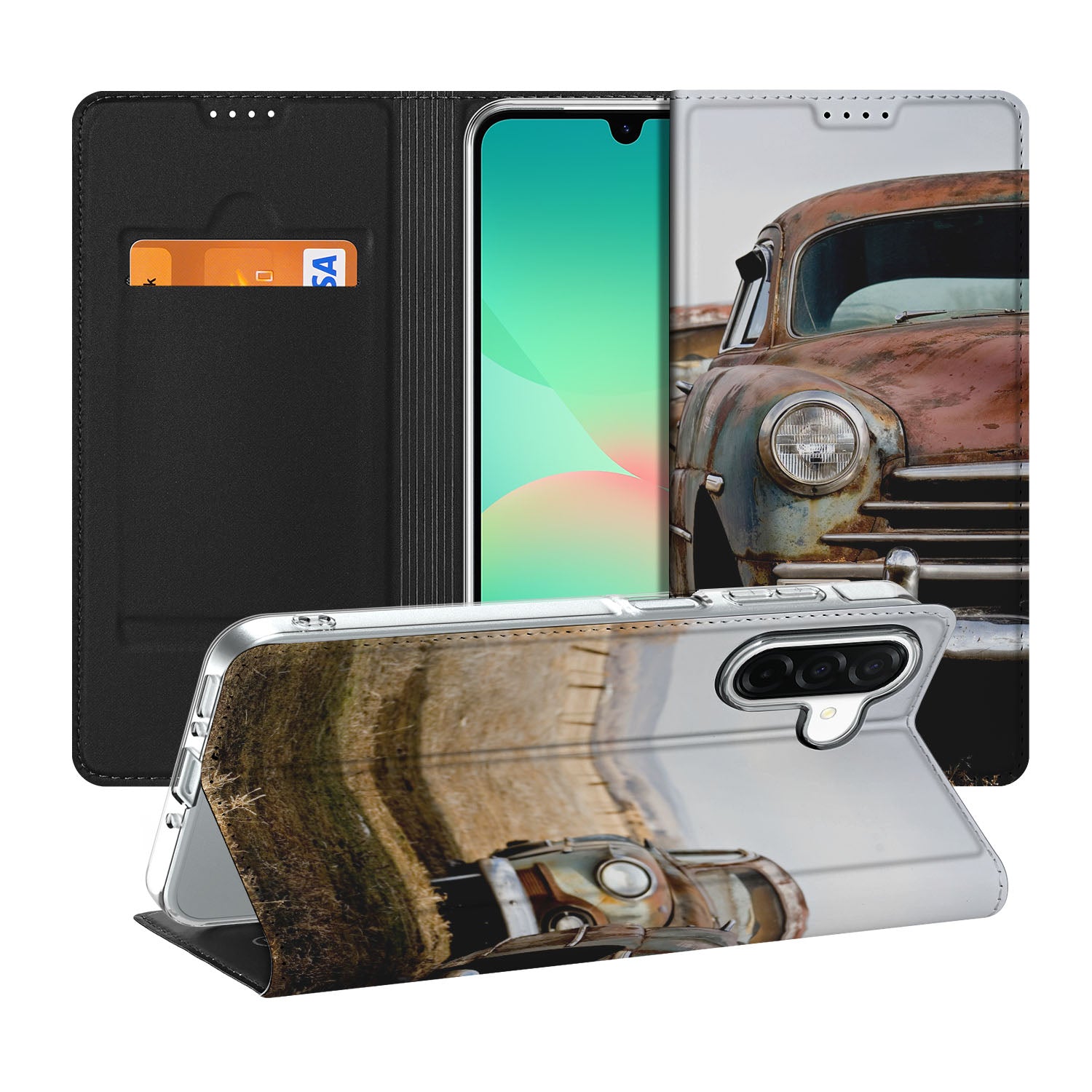 Samsung Galaxy A26 Stand Case Vintage Auto boekhoesje vintage auto voorkant