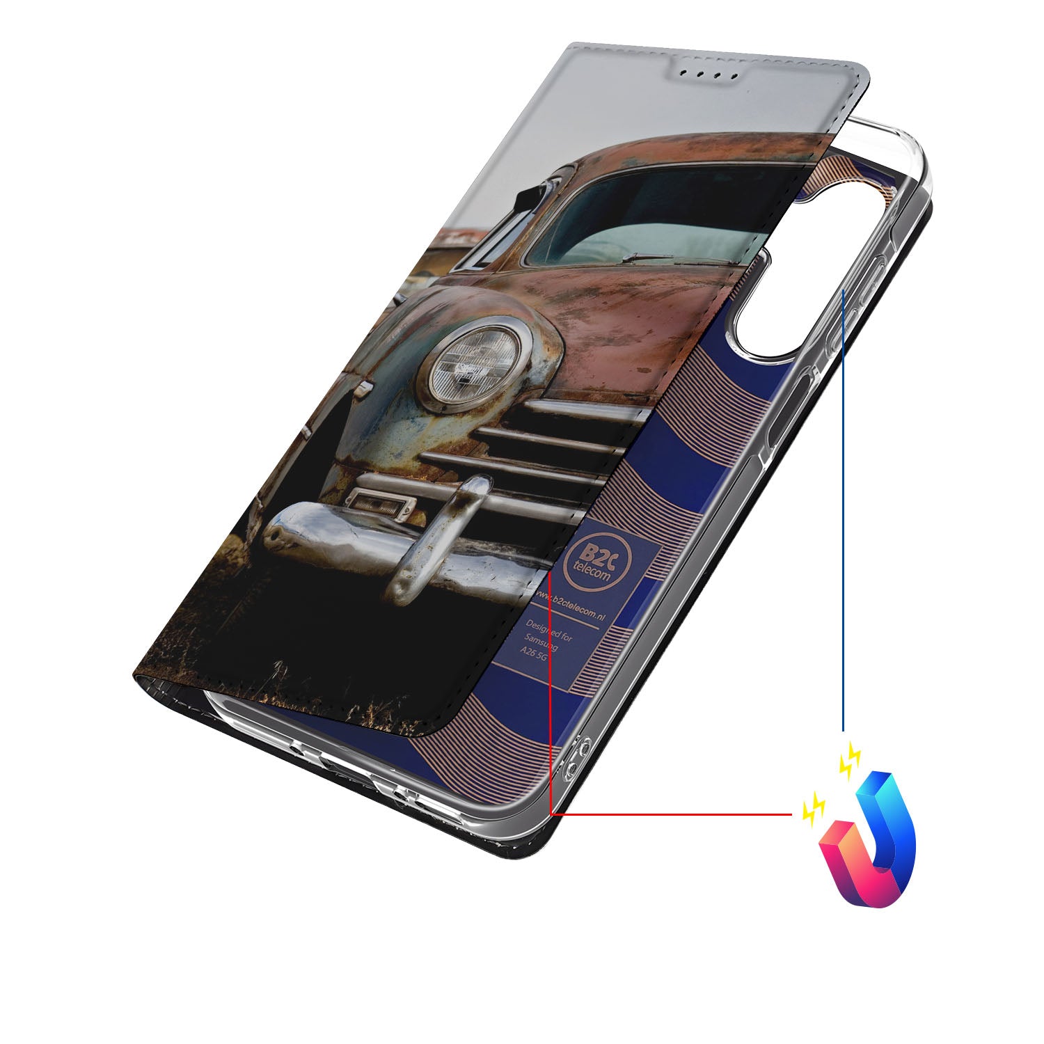 Samsung Galaxy A26 Stand Case Vintage Auto boekhoesje vintage auto aanzicht