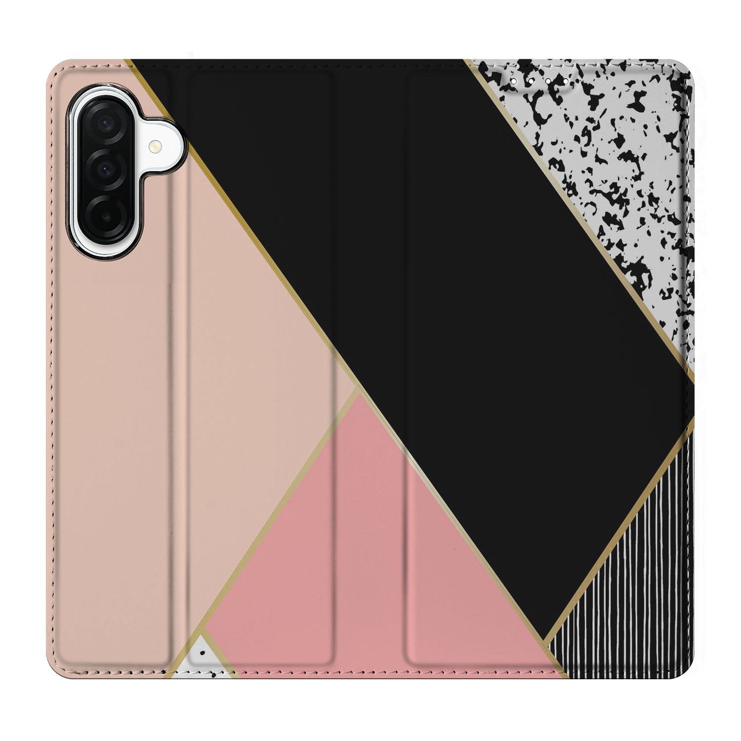 Samsung Galaxy A26 Stand Case Zwart Roze Vormen stand case zwart roze vormen aanzicht