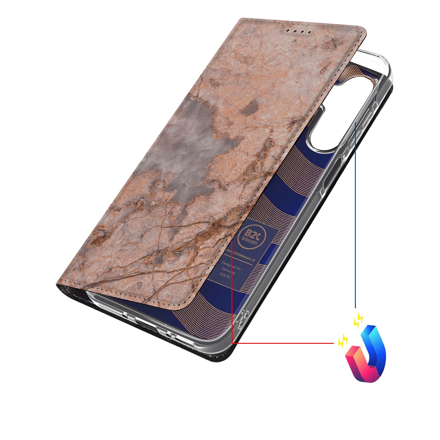 Samsung Galaxy A26 Standcase Marmer Oranje design marmer aanzicht