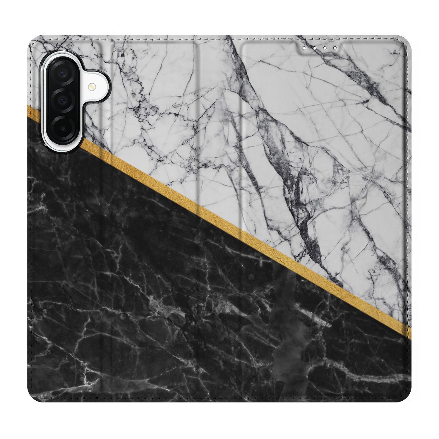 Samsung Galaxy A26 Standcase Marmer Wit Zwart design hoesje aanzicht