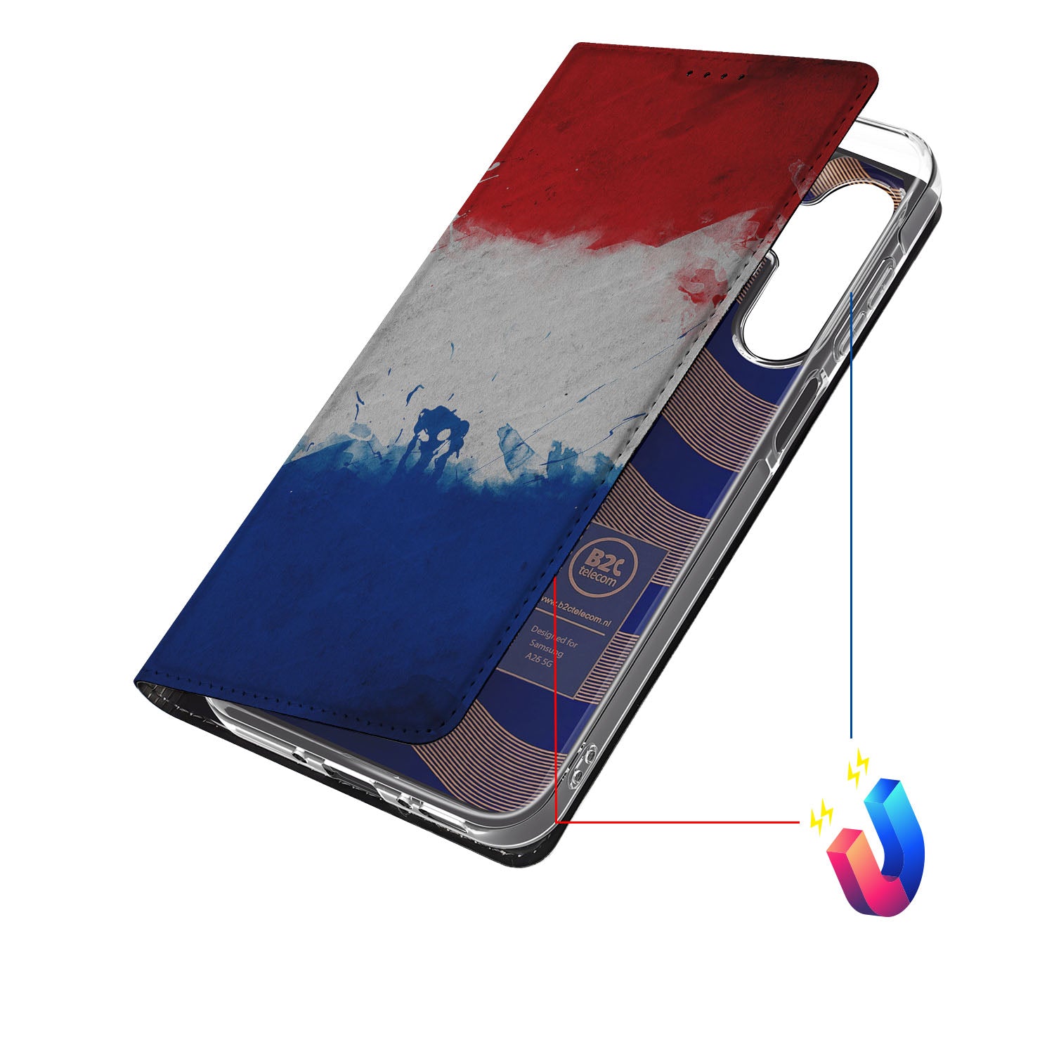 Samsung Galaxy A26 Standcase Nederland designhoesje Nederlandse vlag aanzicht