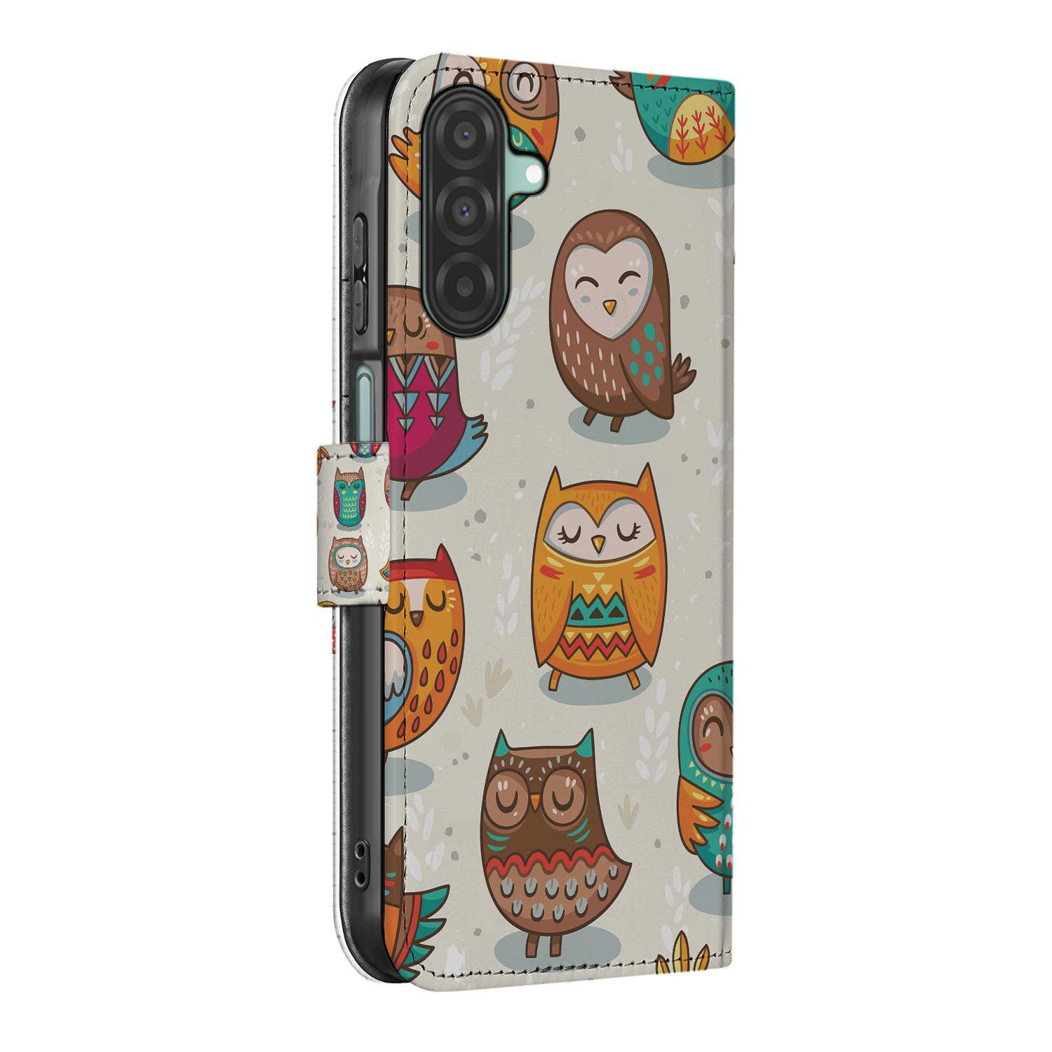 Samsung Galaxy A26 Vrolijke Uilen Book Case vrolijke uilen book case zijkant
