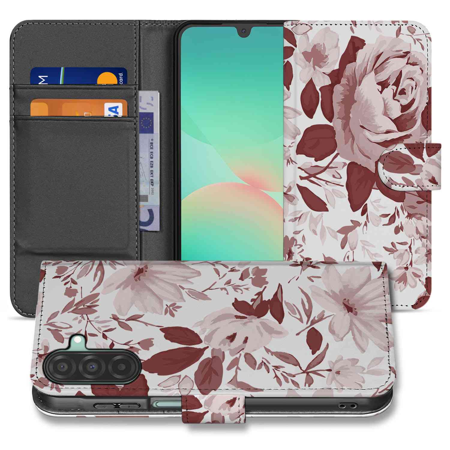 Samsung Galaxy A26 Watercolor Flowers Book Case bloemen design vooraanzicht