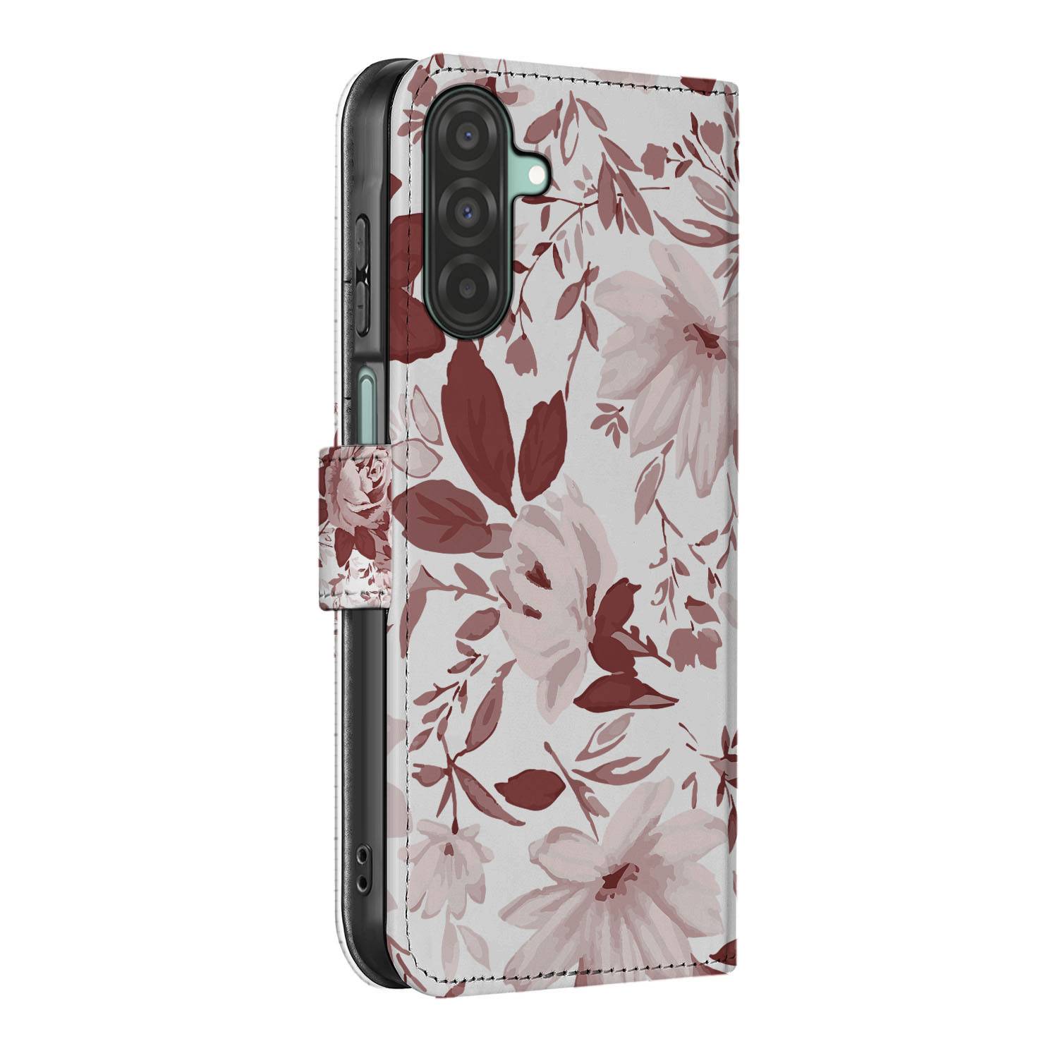 Samsung Galaxy A26 Watercolor Flowers Book Case bloemen zijkant