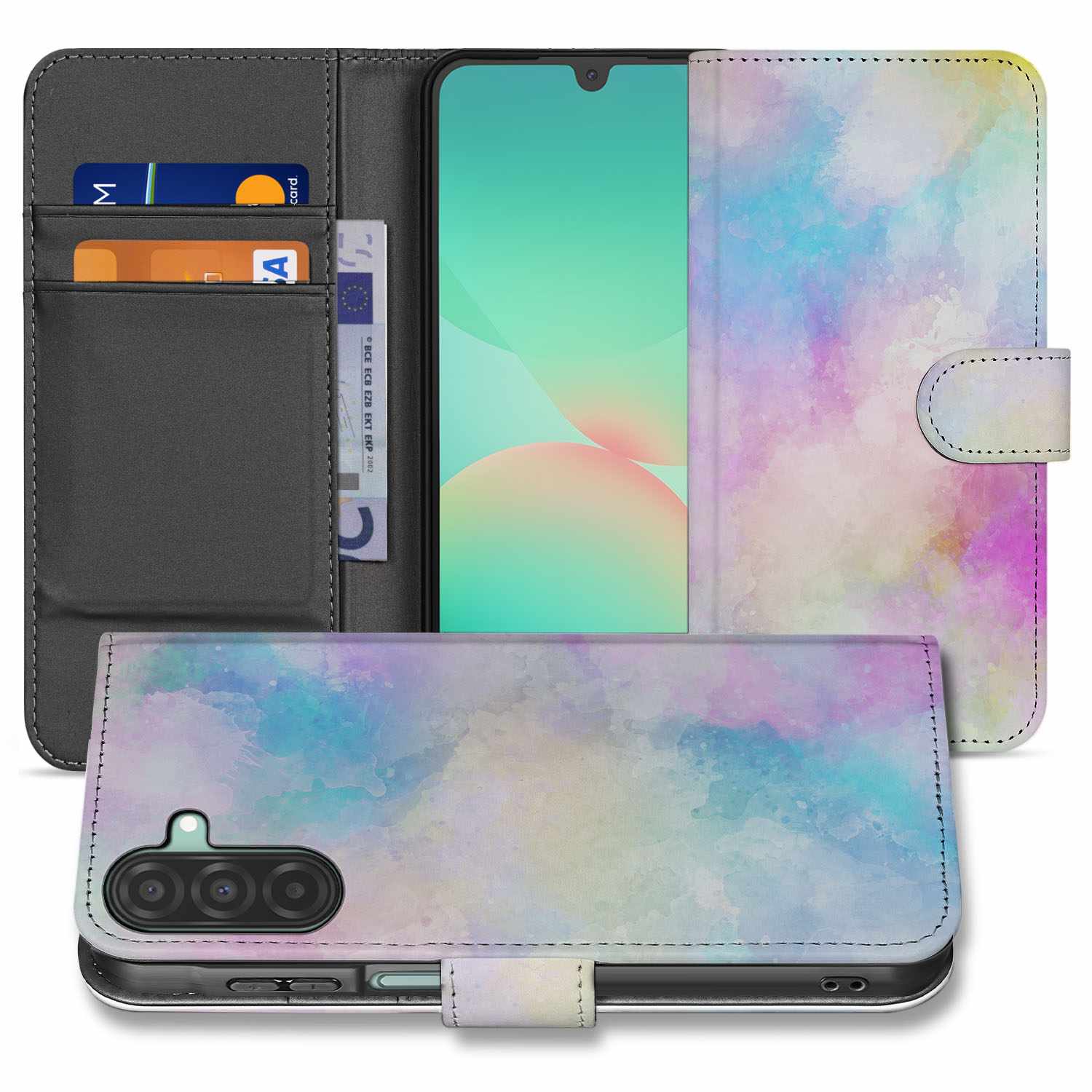 Samsung Galaxy A26 Watercolor Light Book Case watercolor light voorkant en achterkant