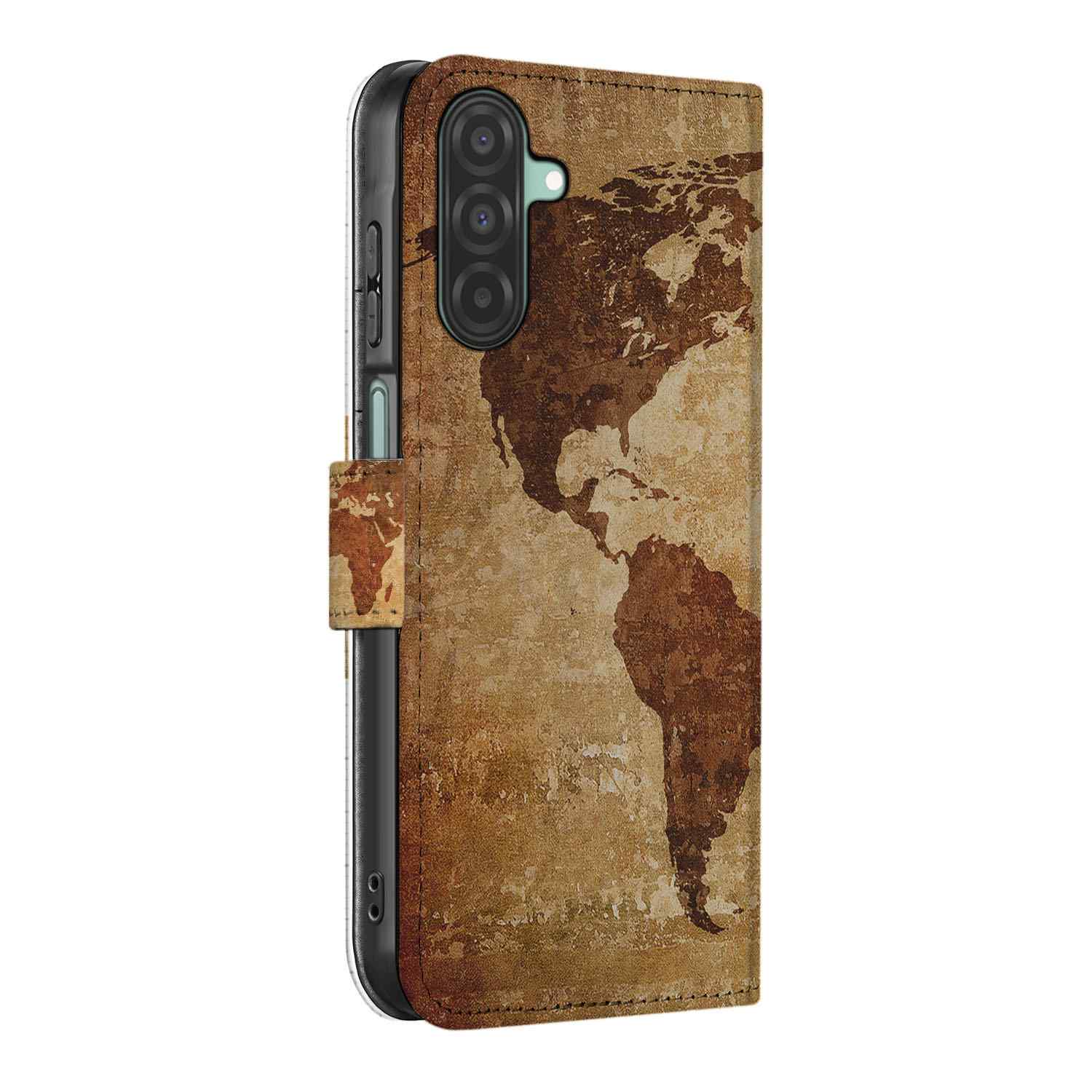 Samsung Galaxy A26 Wereldkaart Book Case wereldkaart ontwerp zijaanzicht