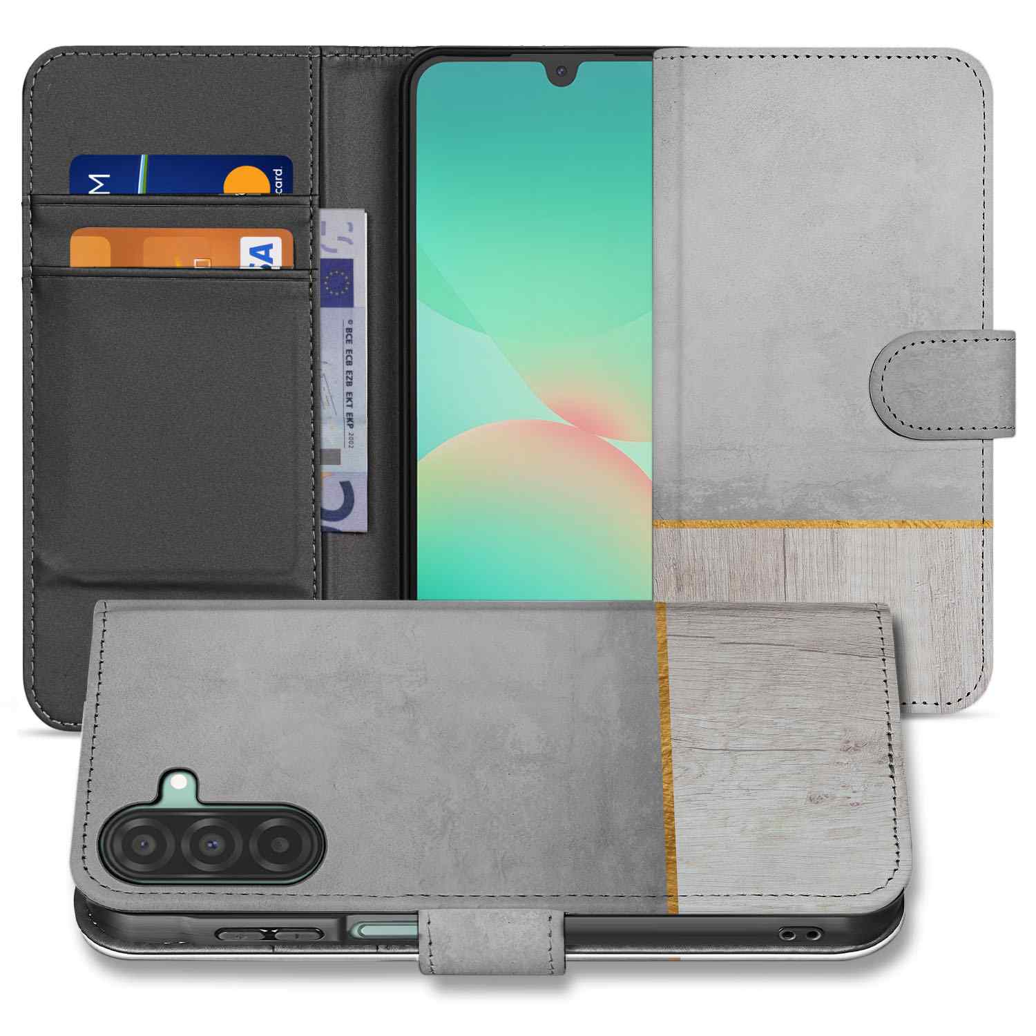 Samsung Galaxy A26 Wood Concrete Book Case bookcase design voorzijde