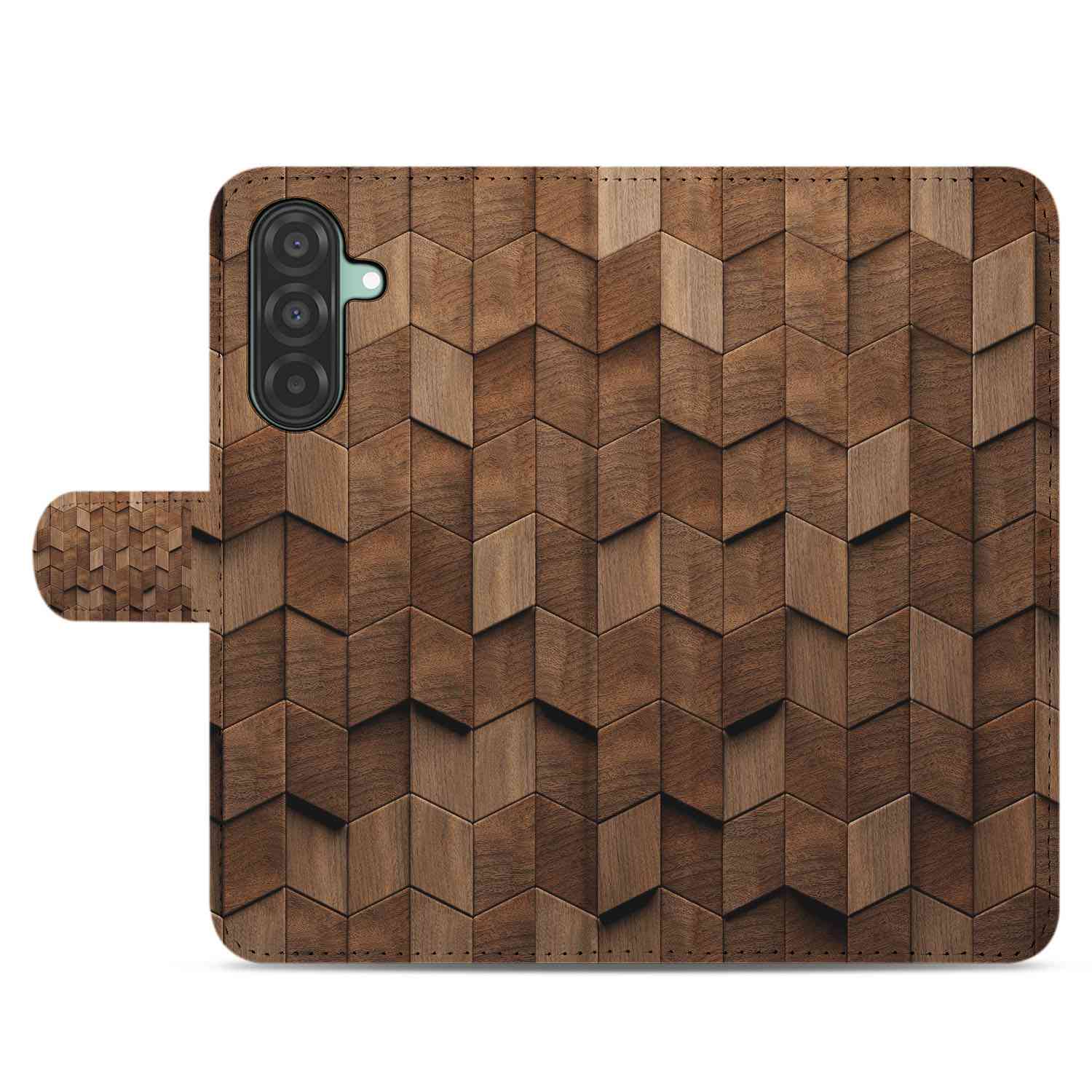 Samsung Galaxy A26 Wooden Cubes Book Case Wooden Cubes design voorkant