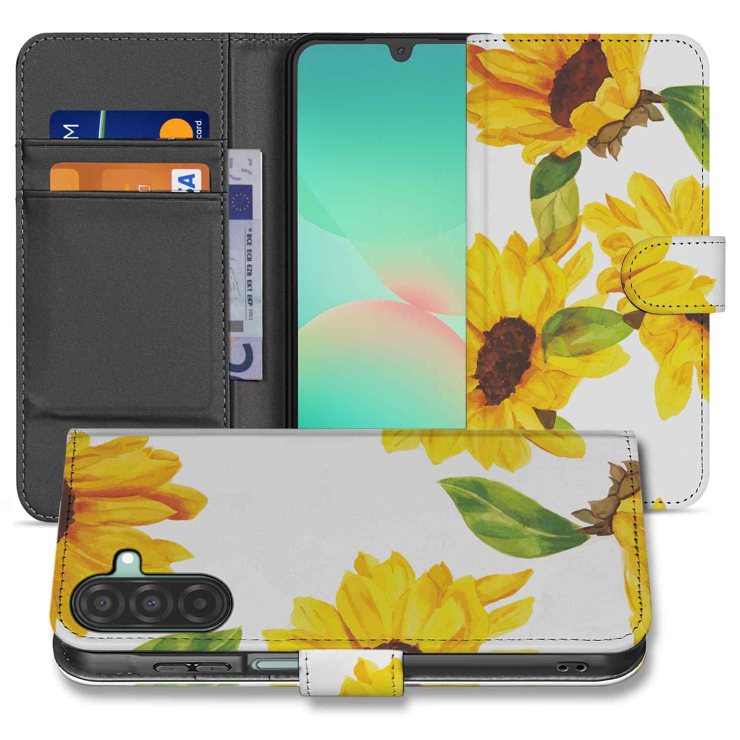 Samsung Galaxy A26 Zonnebloemen Book Case zonnebloemen design voorkant
