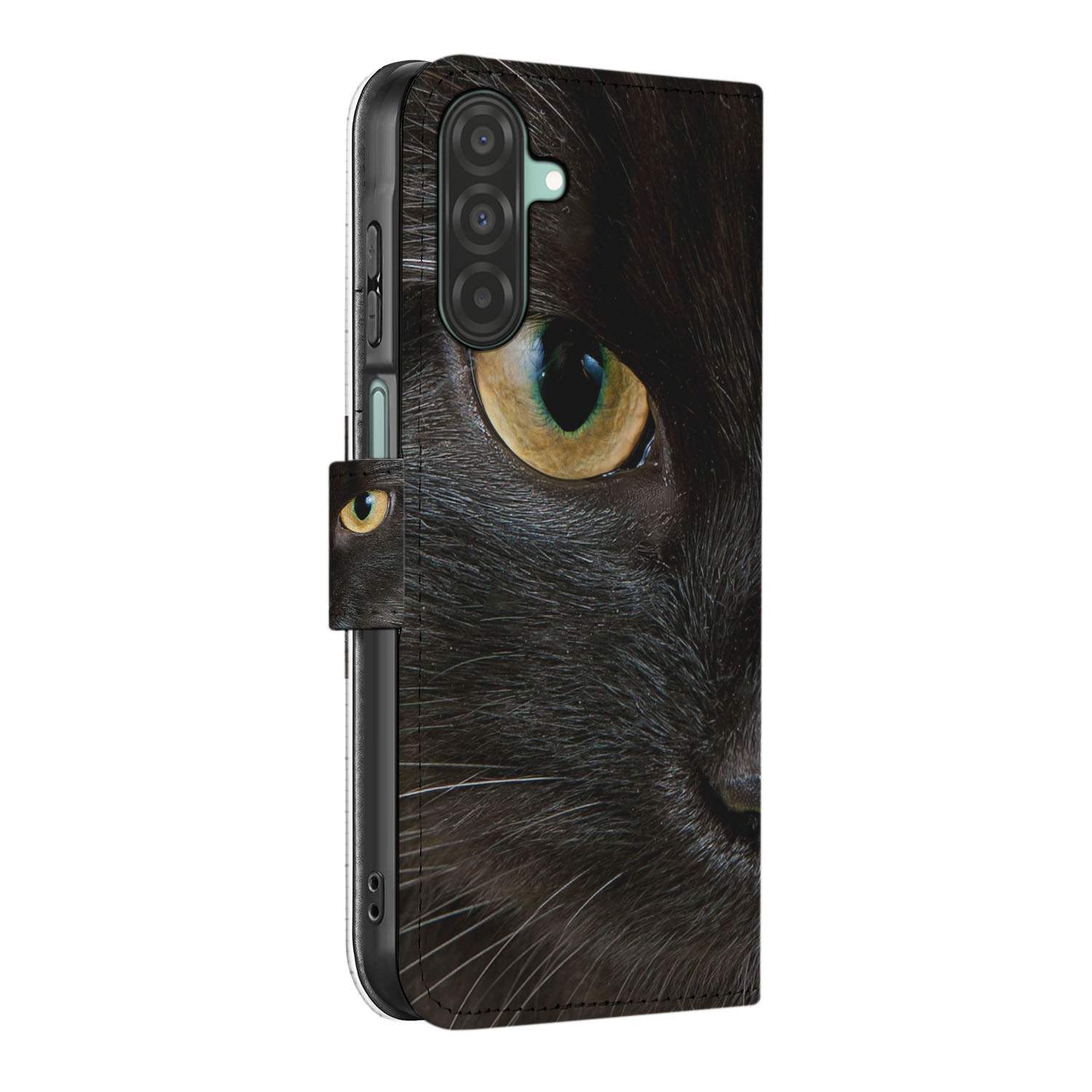 Samsung Galaxy A26 Zwarte Kat Book Case zwart kat design zijaanzicht