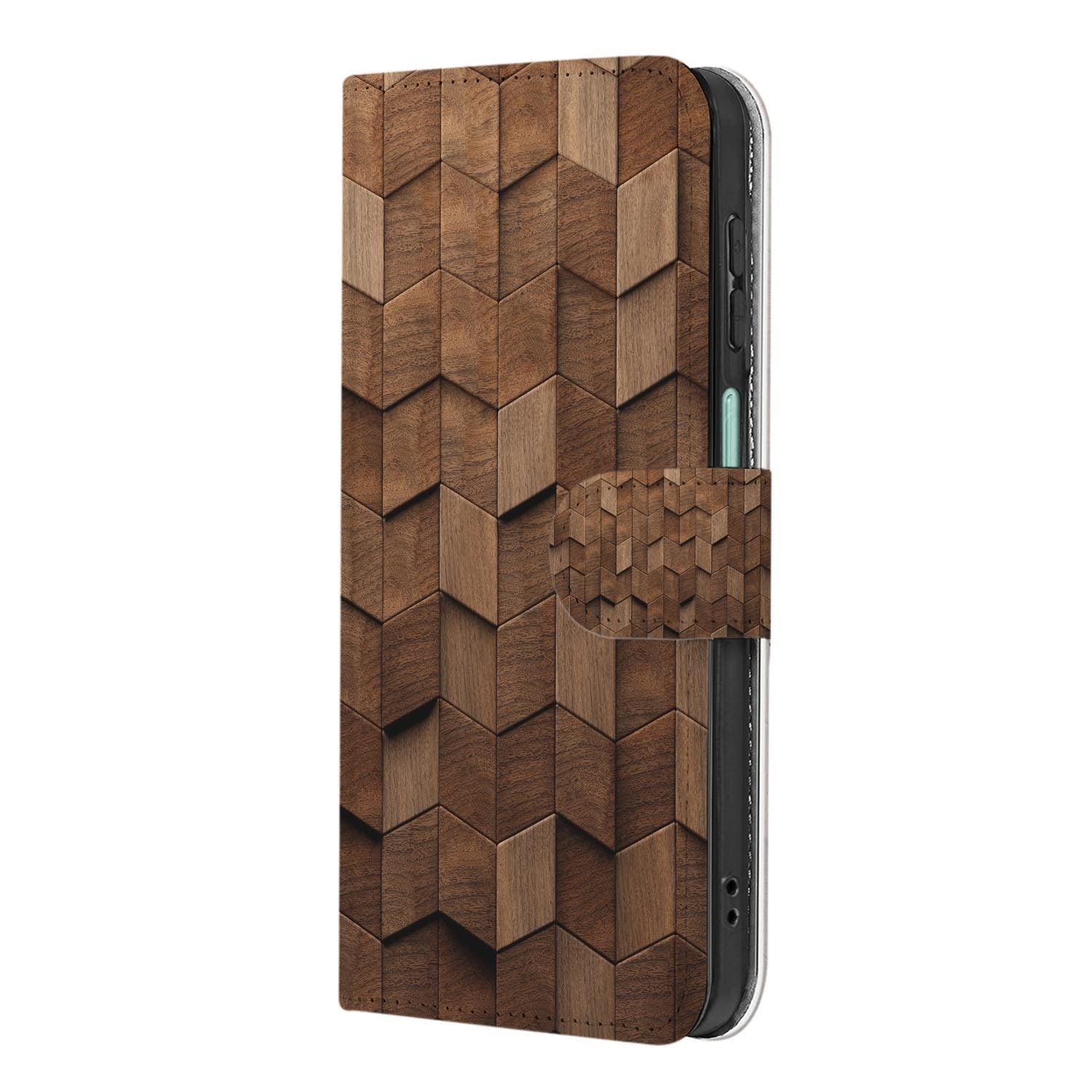 Samsung Galaxy A27 bookcase Wooden Cubes, achterkant met camera-uitsparing