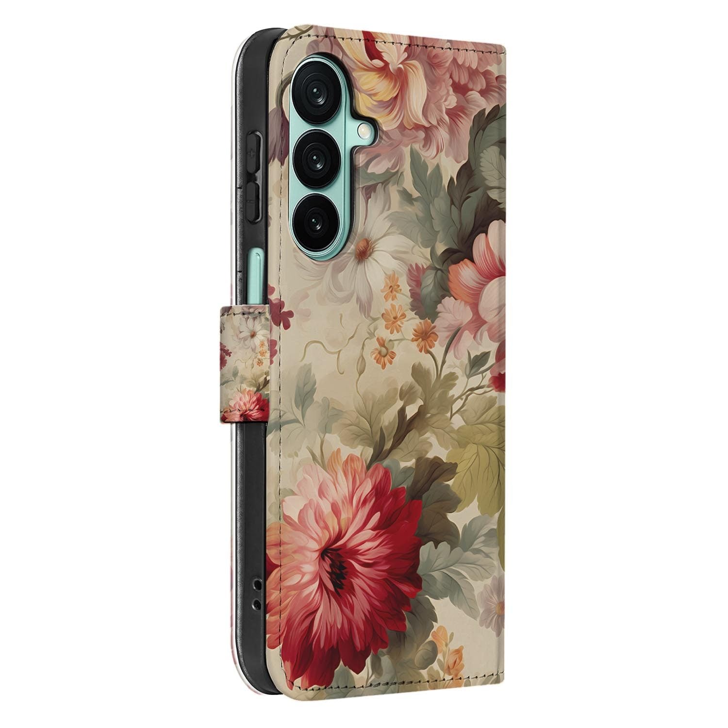 Samsung Galaxy A27 bookcase Bloemen, detail van het stiksel