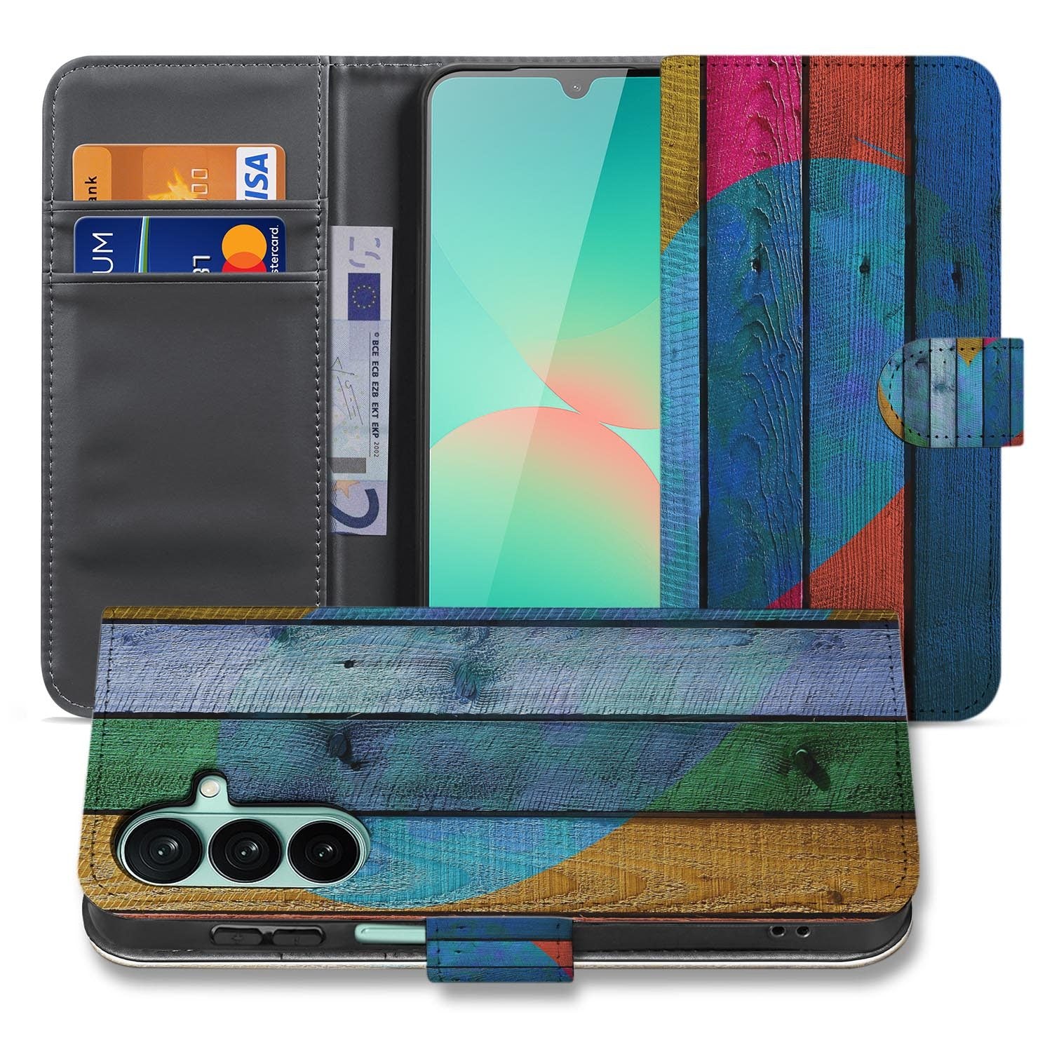 Samsung Galaxy A27 bookcase Wood Heart, voorkant met gesloten klep