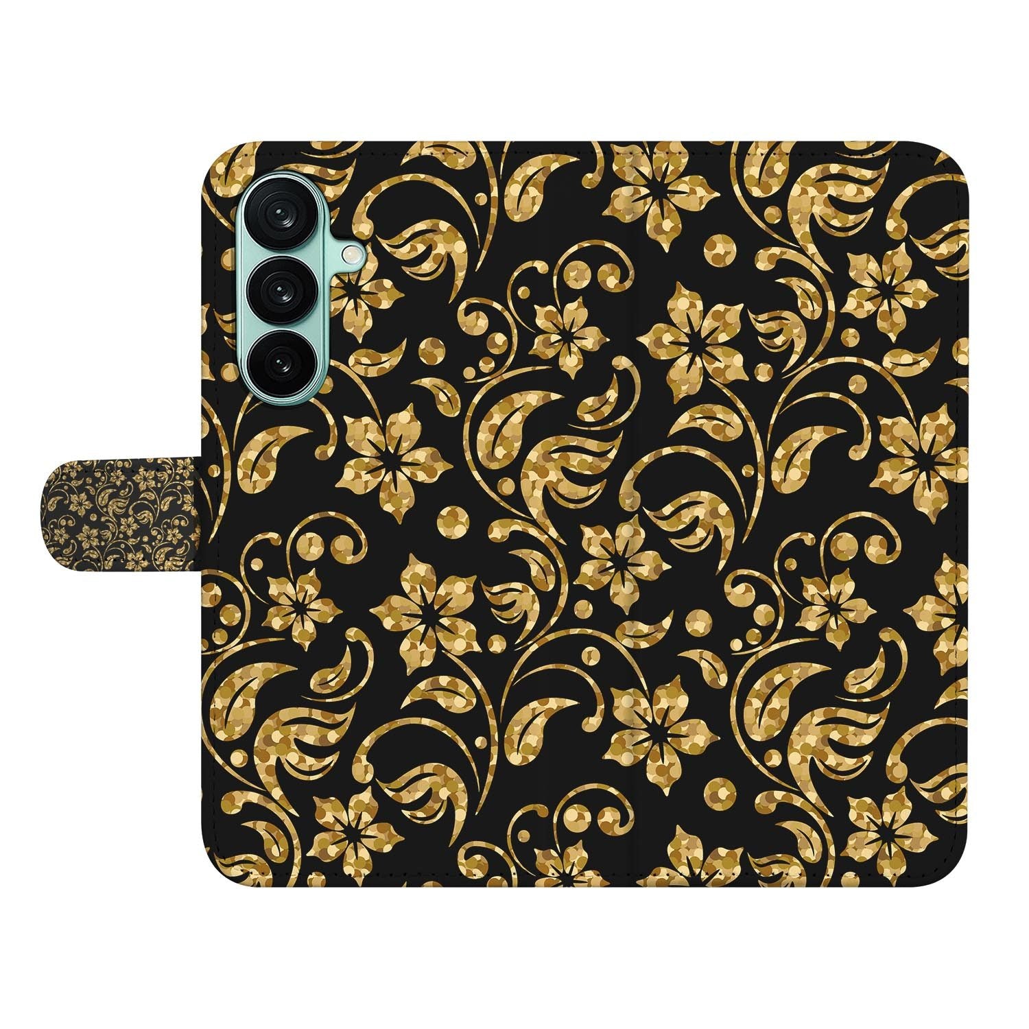 Samsung Galaxy A27 bookcase Gouden Bloemen, open met pasjesvakken
