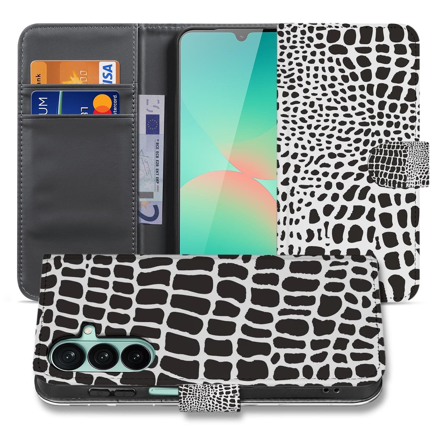 Samsung Galaxy A27 bookcase Slangenprint, voorkant met gesloten klep