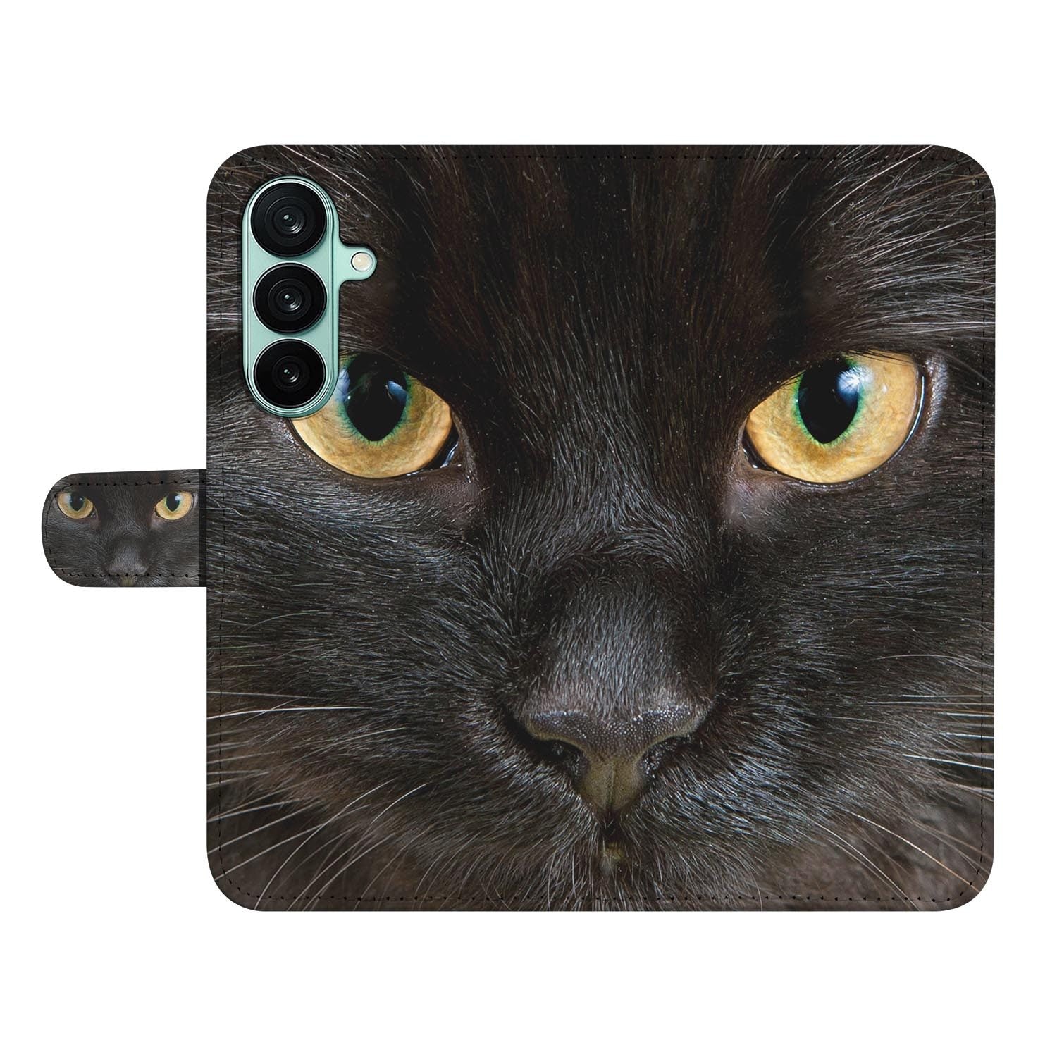 Samsung Galaxy A27 bookcase Zwarte Kat, open met pasjesvakken