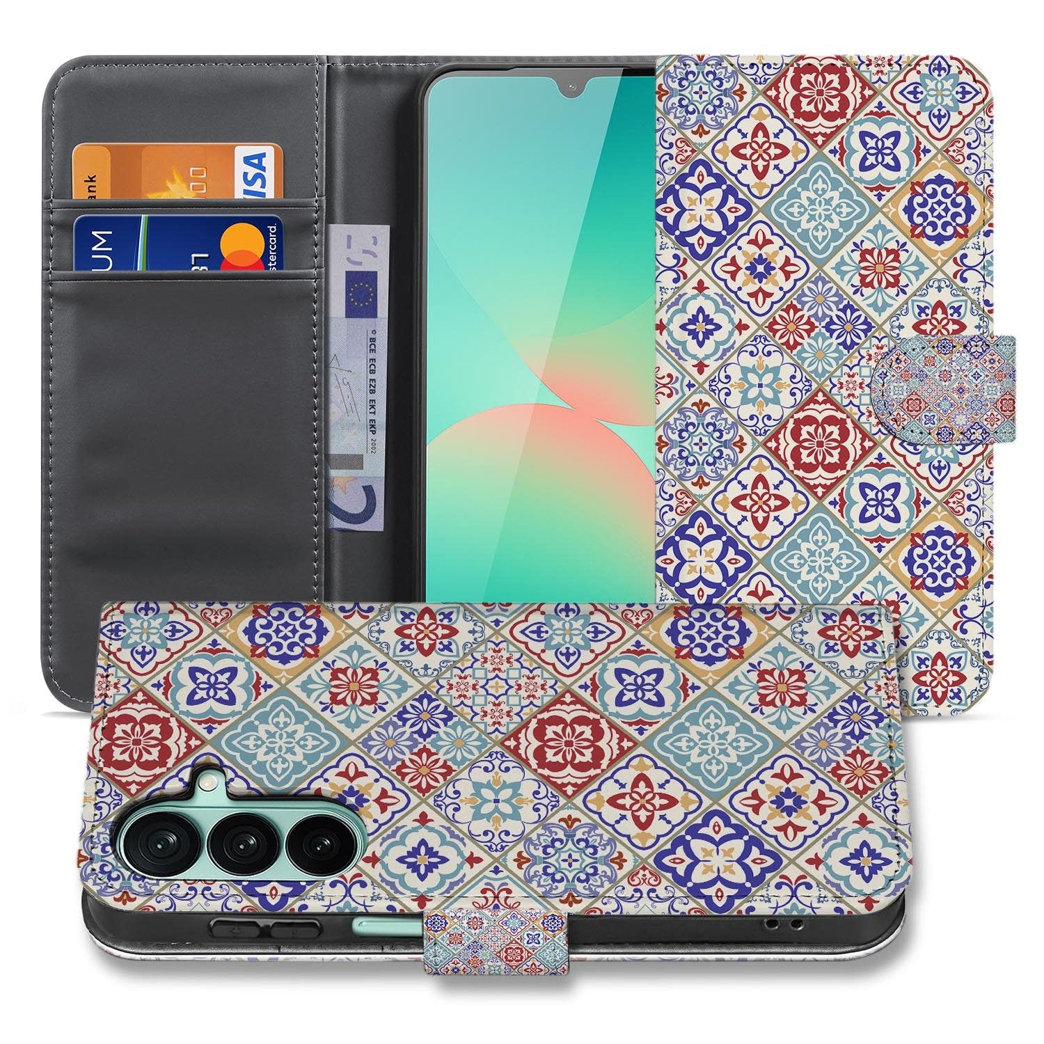 Samsung Galaxy A27 bookcase Tiles Color, voorkant met gesloten klep