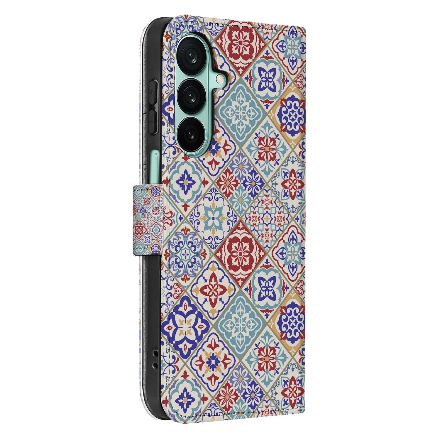 Samsung Galaxy A27 bookcase Tiles Color, detail van het stiksel