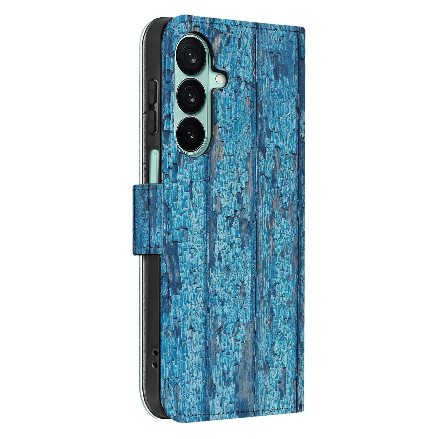 Samsung Galaxy A27 bookcase Wood Blue, detail van het stiksel