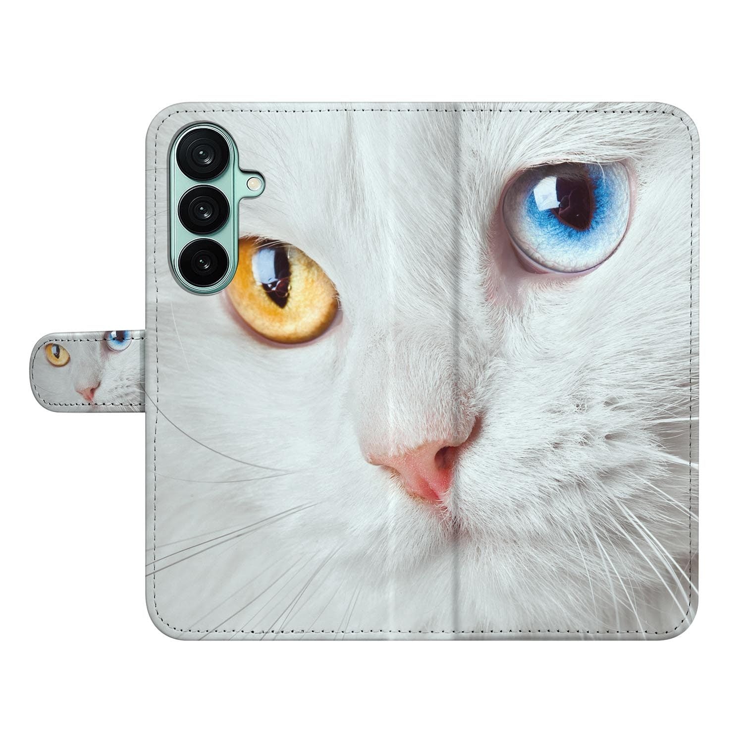 Samsung Galaxy A27 bookcase Witte Kat, open met pasjesvakken