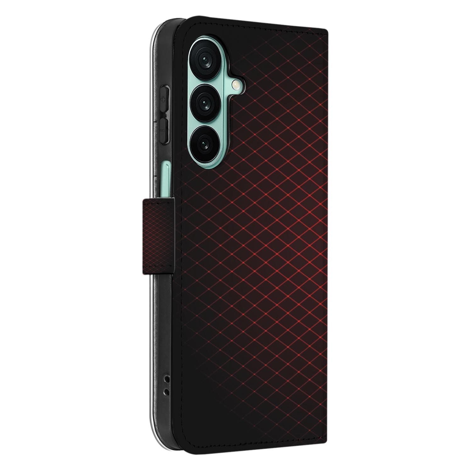 Samsung Galaxy A27 bookcase Geruit Rood, binnenkant met telefoon
