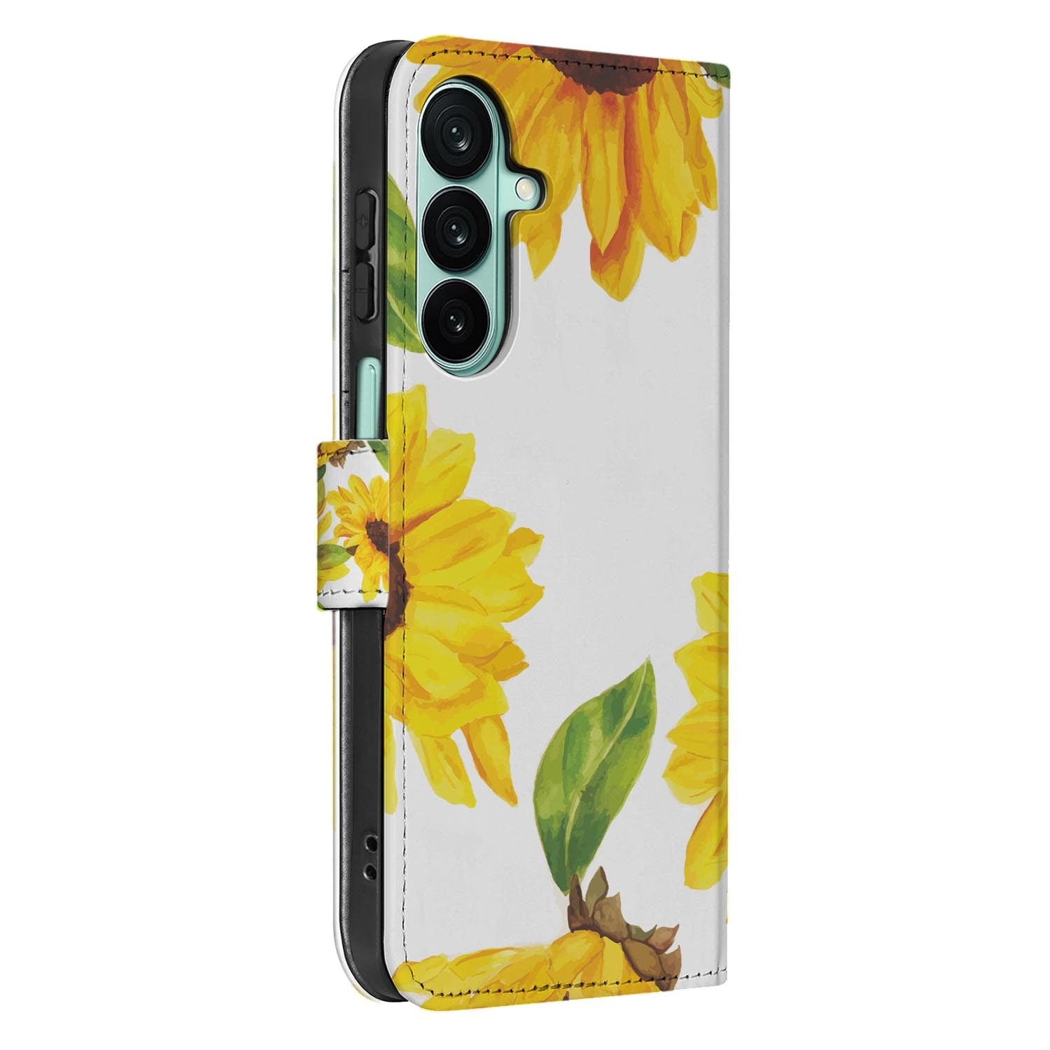 Samsung Galaxy A27 bookcase Zonnebloemen, detail van het stiksel