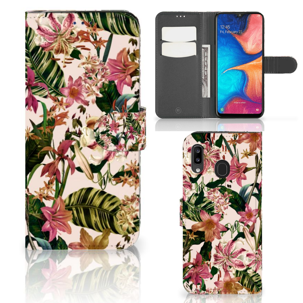 Samsung Galaxy A30 Hoesje Flowers hoesje bloemen tropisch design aanzicht