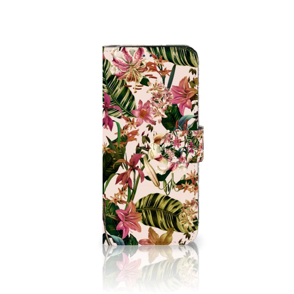 Samsung Galaxy A30 Hoesje Flowers telefoonhoesje bloemen groen paars boekcase