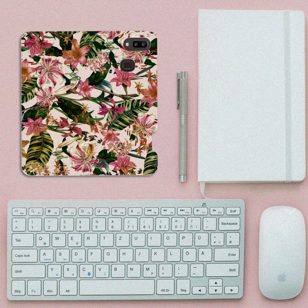 Samsung Galaxy A30 Smart Cover Flowers bloemen design bovenaanzicht