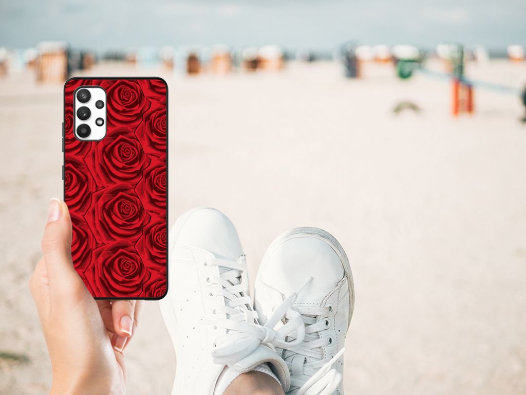 Samsung Galaxy A32 4G A32 5G Enterprise Editie Bloemen Hoesje Red Roses achterkant strand