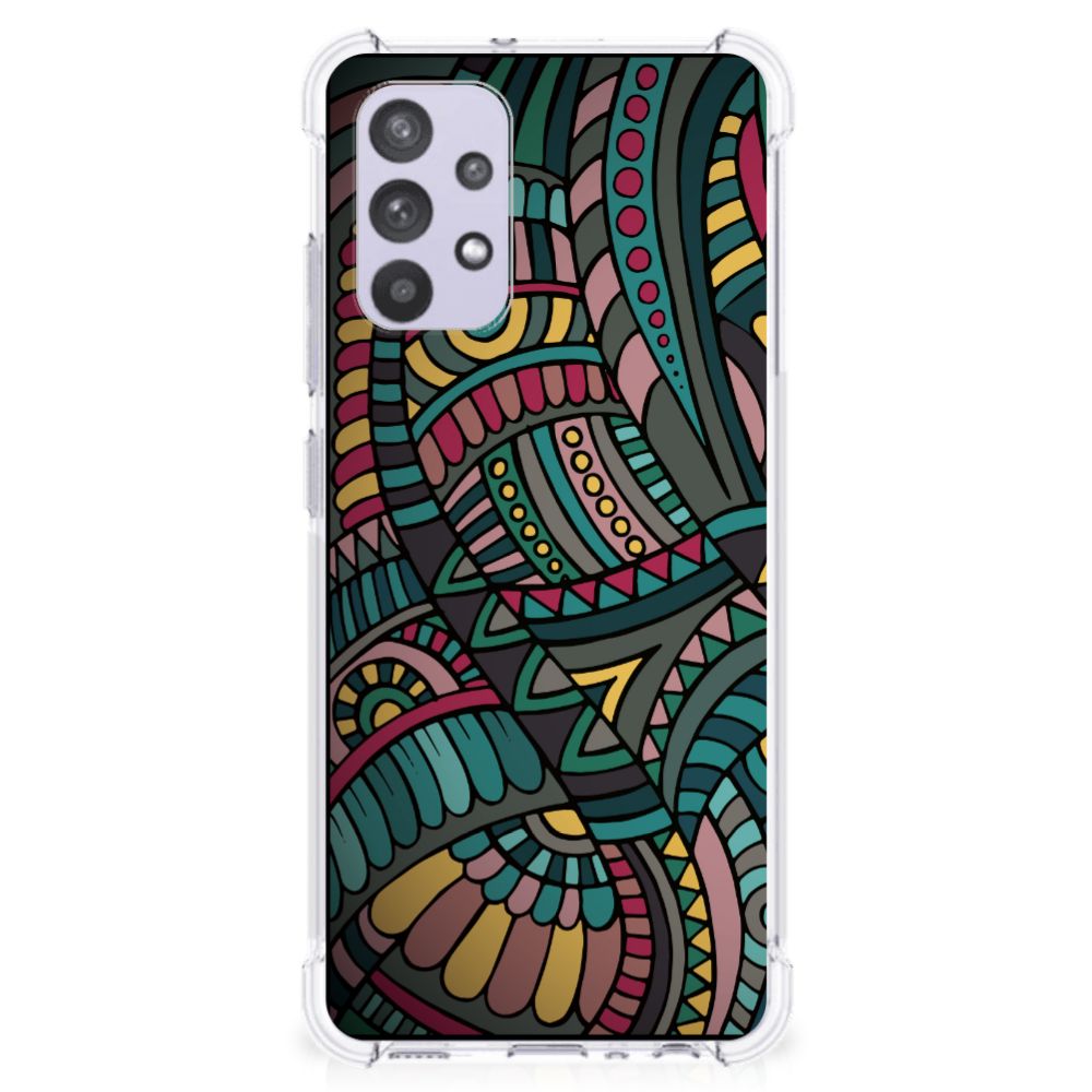 Samsung Galaxy A32 4G | A32 5G Enterprise Editie Doorzichtige Silicone Hoesje Aztec design achteraanzicht
