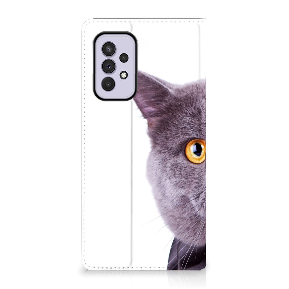 Samsung Galaxy A33 5G Hoesje maken Kat kattenprint paarse zijkant