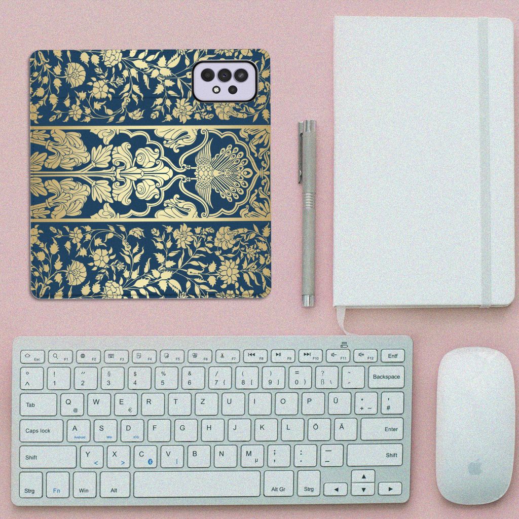 Samsung Galaxy A33 5G Smart Cover Beige Flowers design hoesje navy floral boven