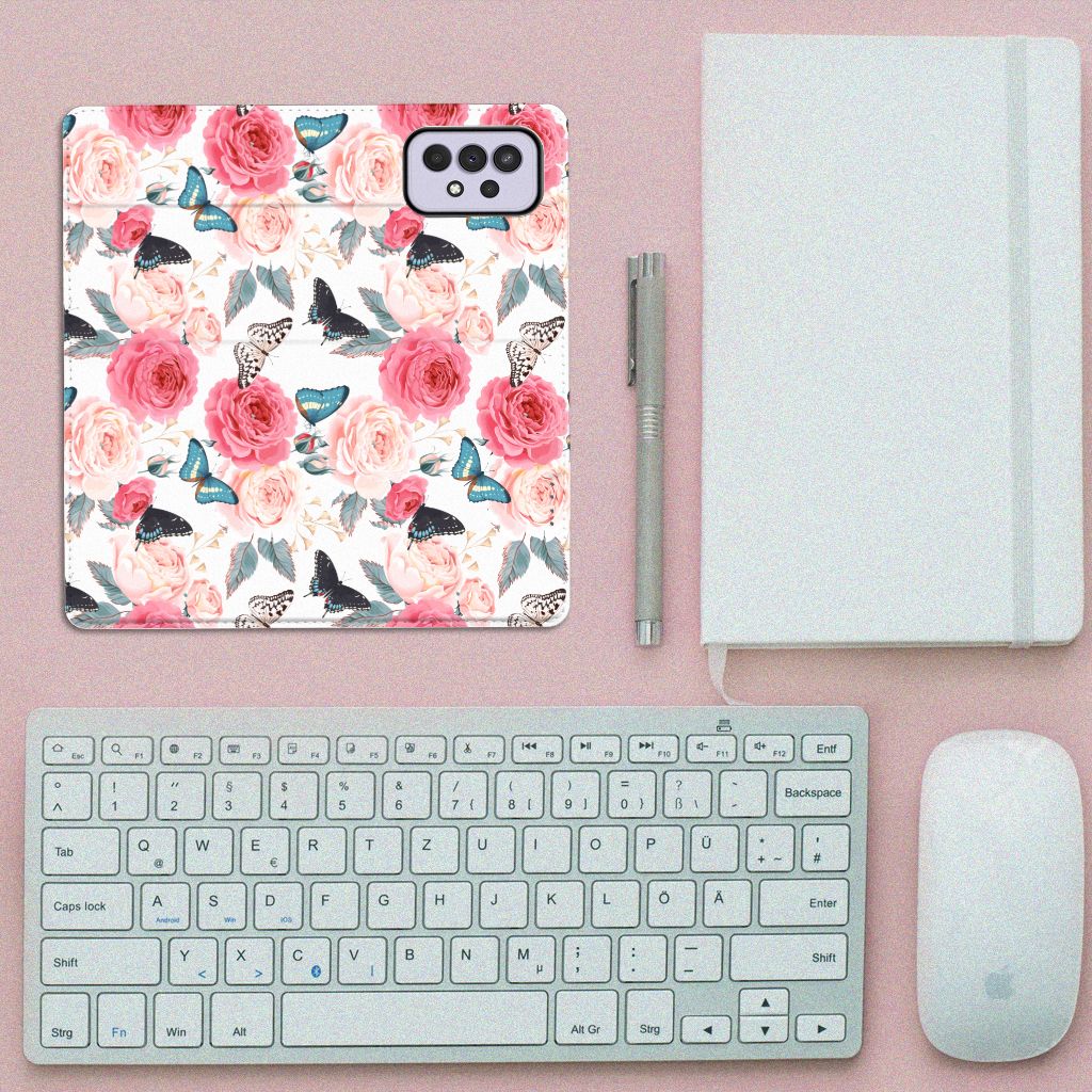 Samsung Galaxy A33 5G Smart Cover Butterfly Roses voorkant bloemen vlinders