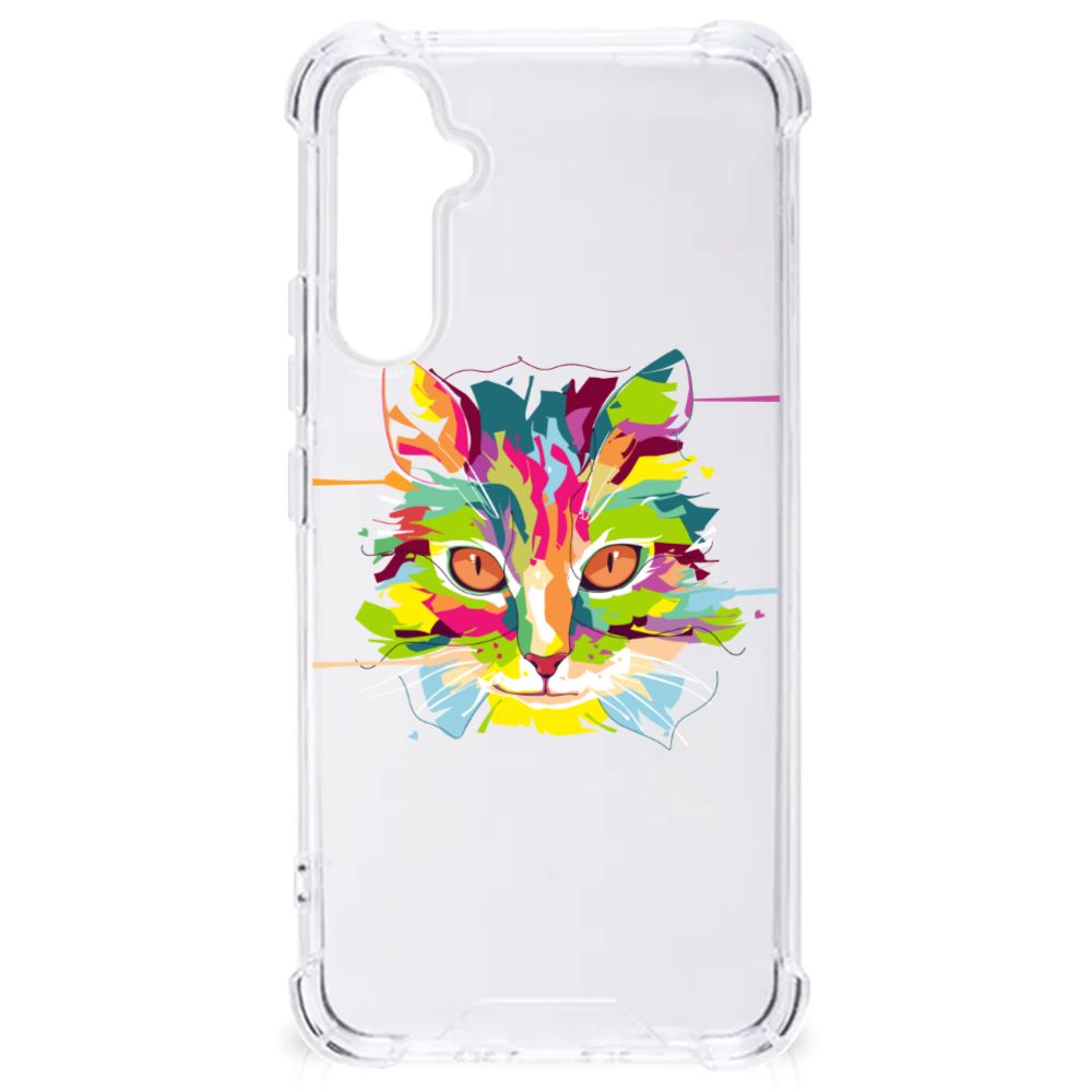 Samsung Galaxy A34 Stevig Bumper Hoesje Cat Color kat gezicht kleurrijk