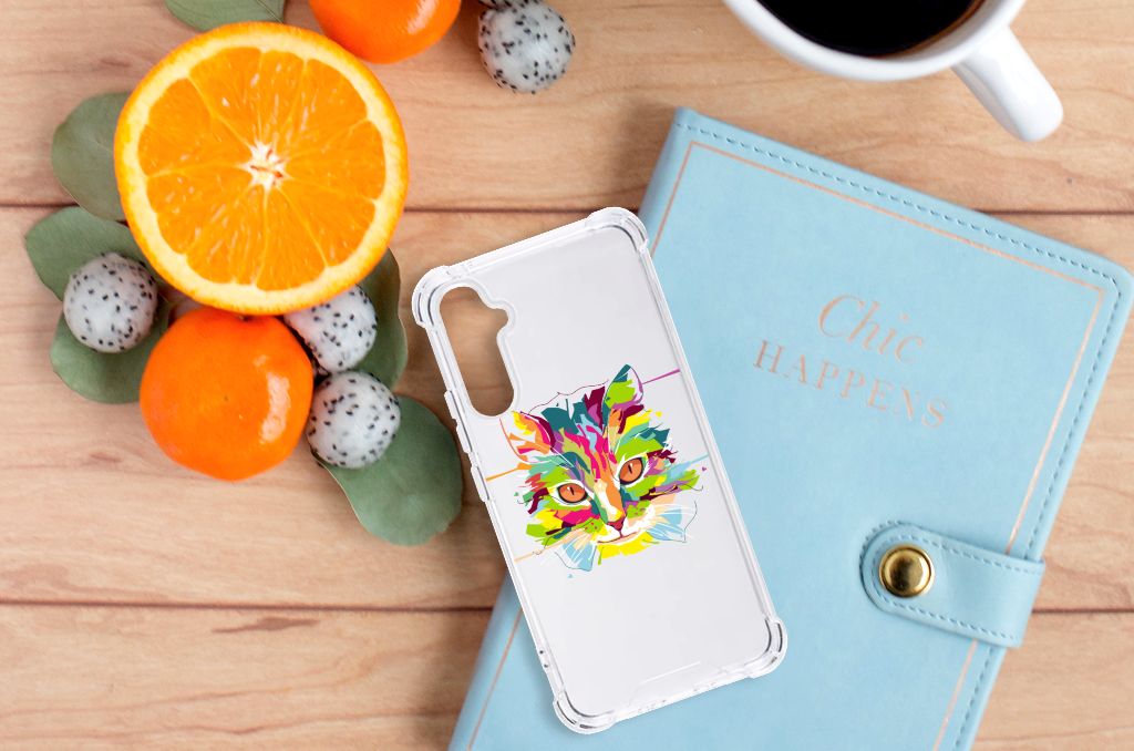 Samsung Galaxy A34 Stevig Bumper Hoesje Cat Color design voorkant