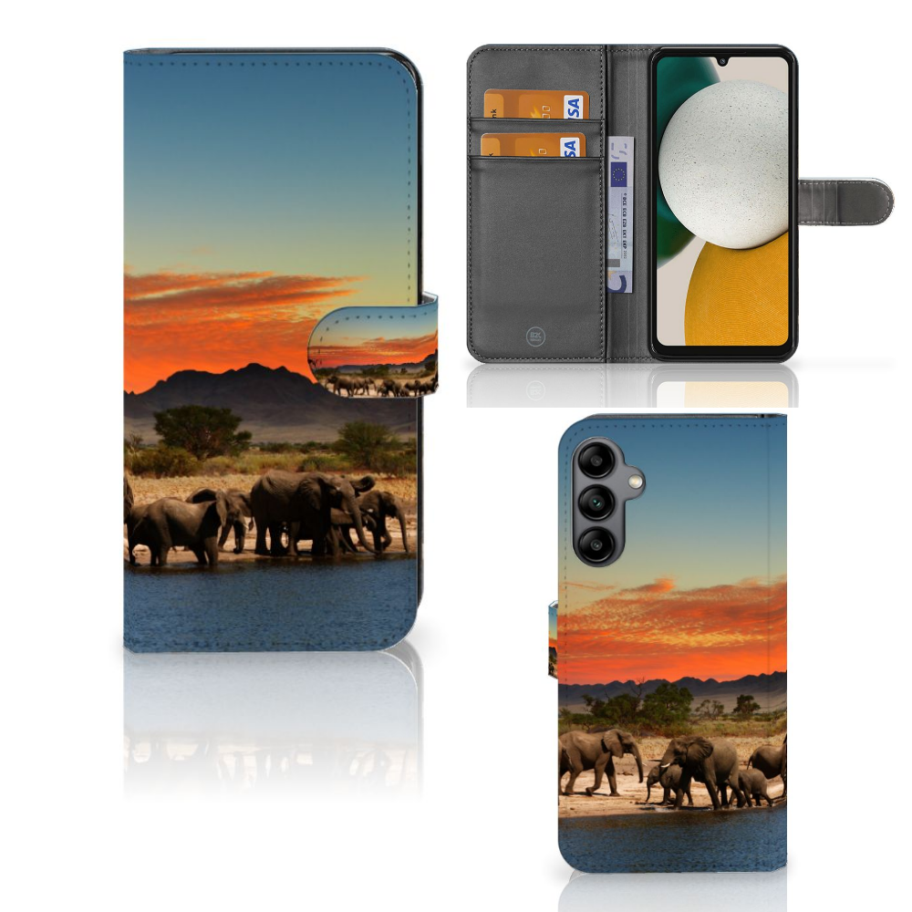 Samsung Galaxy A34 Telefoonhoesje met Pasjes Olifanten design olifanten zijaanzicht